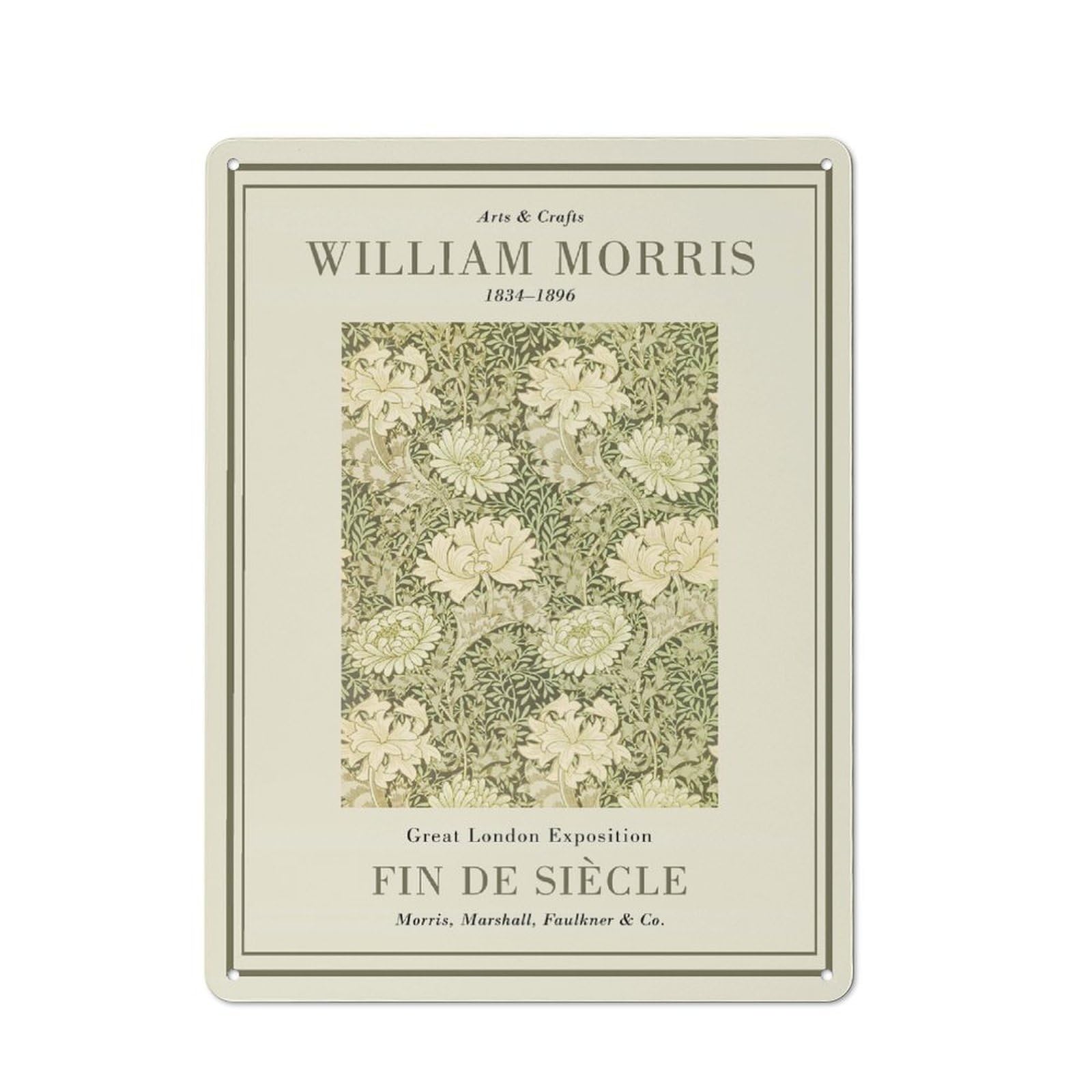 Junmoney Style-7 Modern Vintage William Morris Fin De Siècle Office Metal Sign 40X30cm, Creative Space Decor For Hobby Room, Office, Lounge Or Living Room