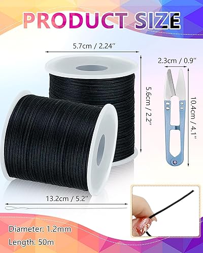 Vista 11 de FIVEIZERO 2 rollos de cuerda elástica negra de 330 pies, 0.049 pulgadas, 0.047 pulgadas, 0.059 pulgadas, cordón elástico para cuentas con aguja