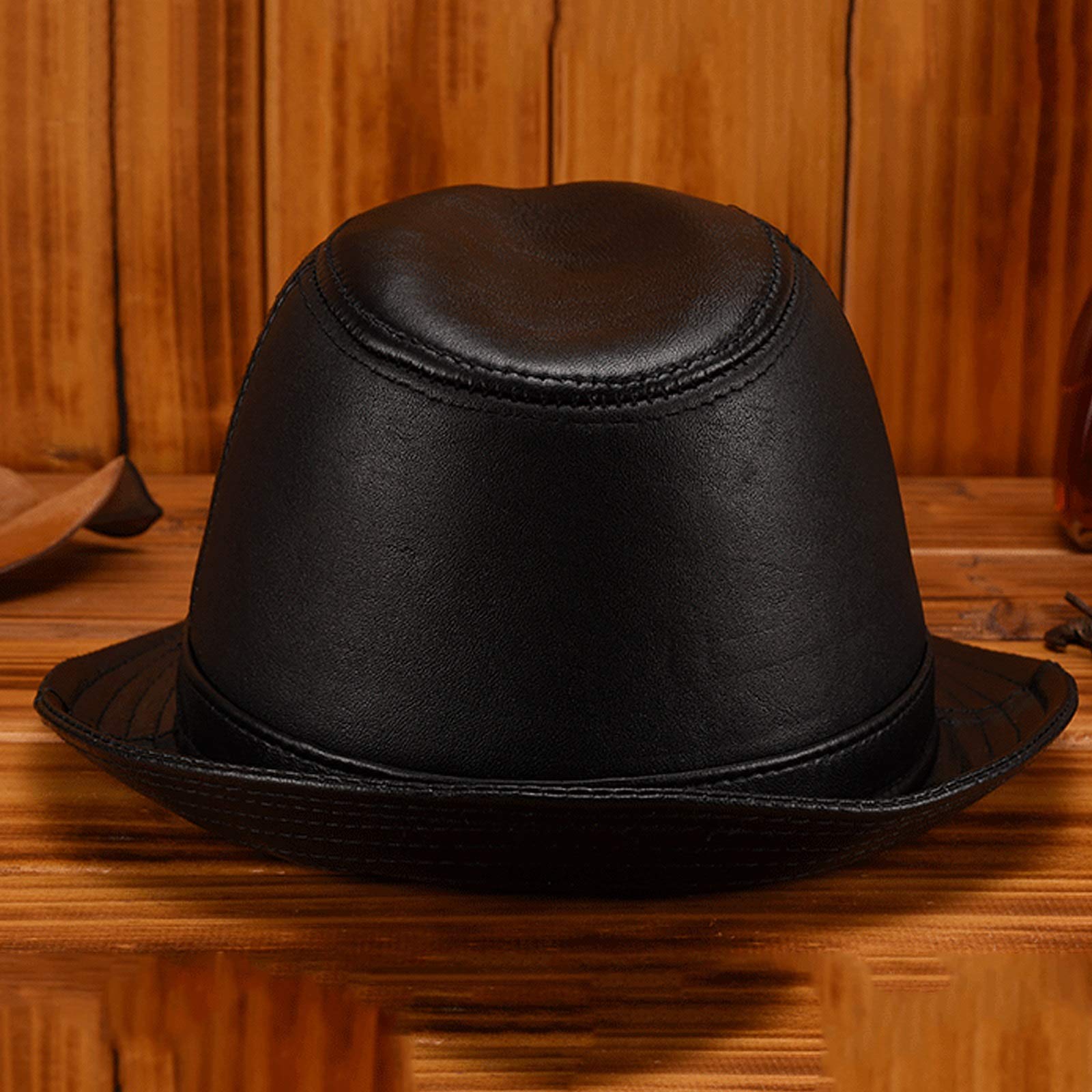 G&F Męski skórzany kapelusz Fedoras Panama Krótka krawędź Wieprzowina Pie Czapka Jazz Gentleman (kolor : Czarny, Rozmiar : 56)