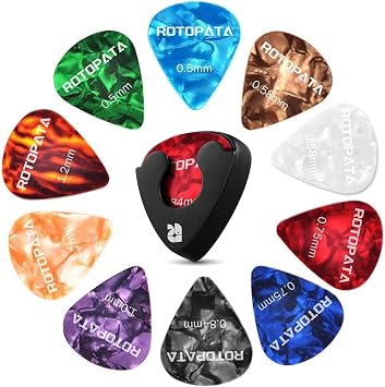 24 Pcs Guitar Picks with Holder for Electric Acoustic Ukulele Bass | Guitar Pics with Case, .5 .58 .75 .84 1.0 1.2mm Thin Medium Heavy Thickness Plectrums, Colorful Celluloid Guitar Accessories
