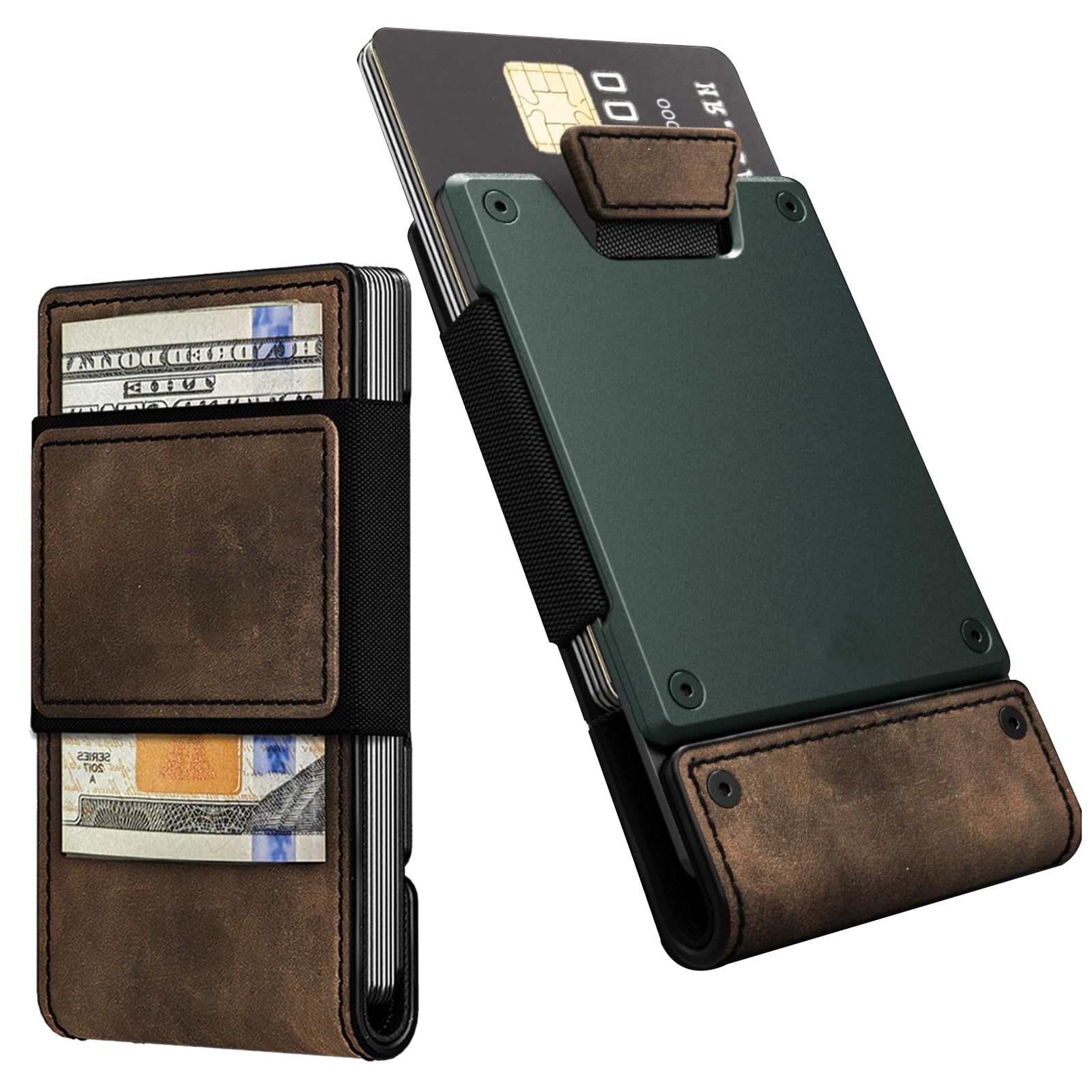 ZXLIHS Minimalistyczny portfel męski, sztywne aluminiowe portfele metalowe skórzane dla mężczyzn, wąski portfel z blokadą RFID, etui na karty 25+ z uchwytem umożliwiającym szybki dostęp do karty i