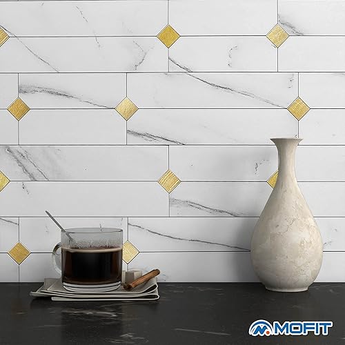 Miniatura 3 de M MOFIT Pegatinas de Azulejos de Piedra para Salpicadero de Cocina Despegar y Pegar Paneles de Pared de Mosaico Lineal Mate Impermeables para Baño