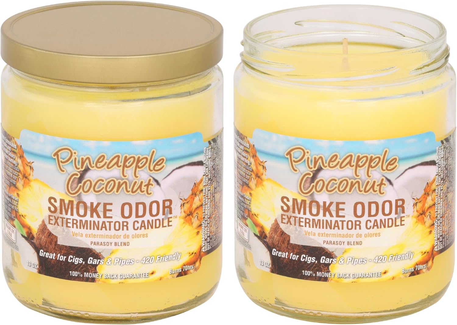 Smoke Odor Exterminator 13 oz Jar Candles Pineapple & Coconut, (3)
