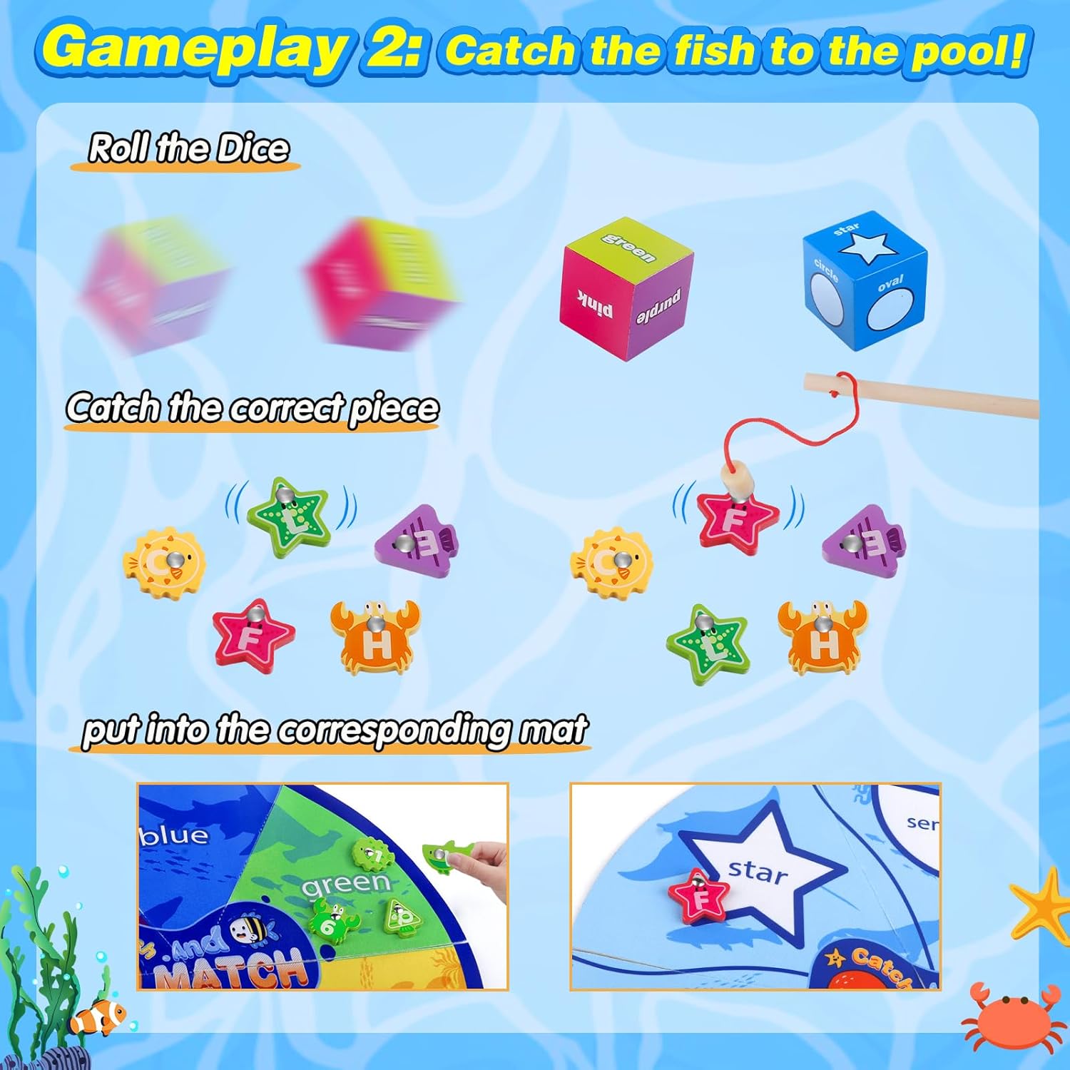 Wooden Montessori Toys for Toddlers 3-5, Magnetic Fishing Games, Color and Shape Sorting Sensory, Letter& Number Educational Toys for 3 4 5 6 Girls Boys Preschool Educational Magnetic Fish Toy image 3 of 7 B0D8VLF1PW