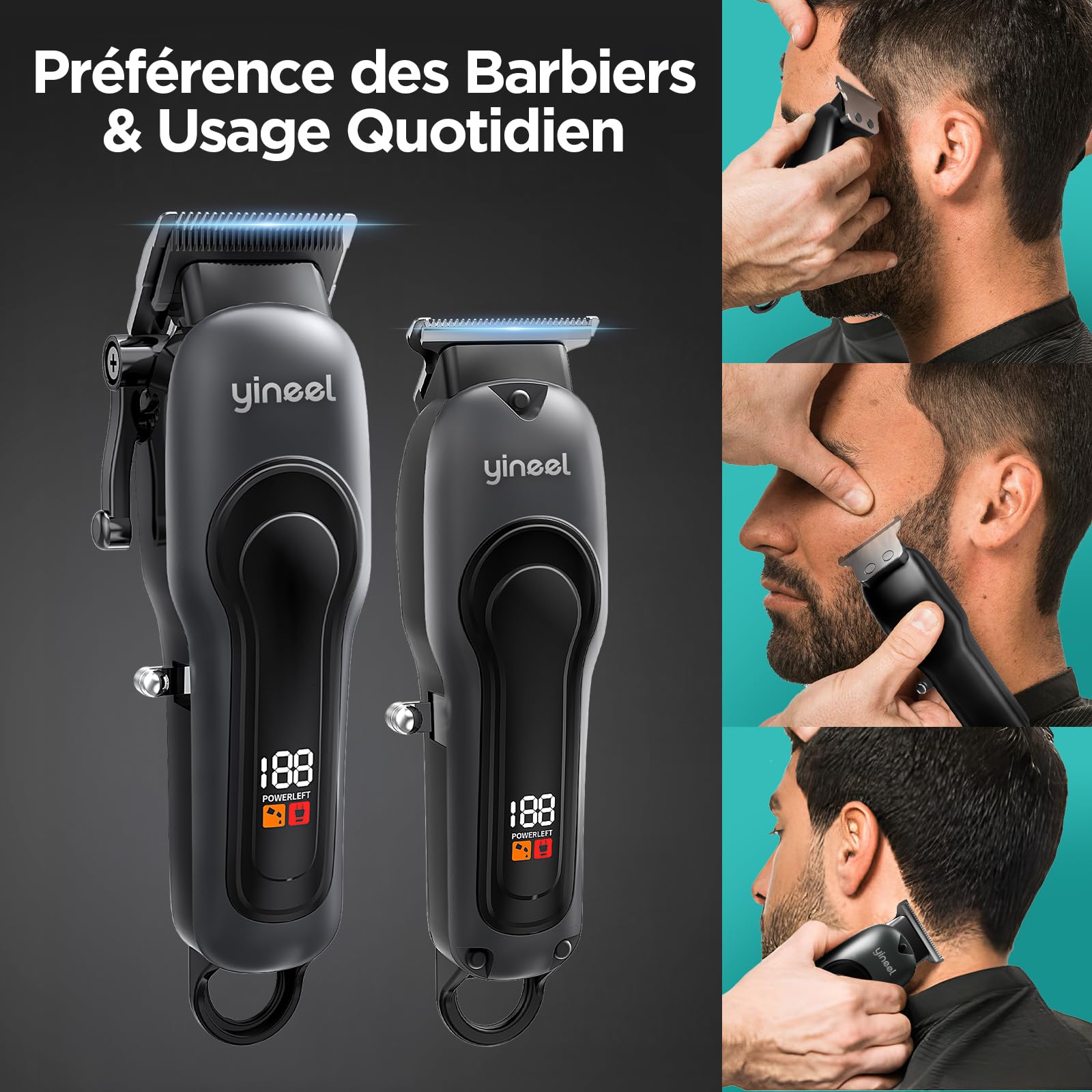 Yineel Tondeuse Cheveux Hommes Professionnelle, Kit Tondeuse Barbe et Cheveux sans Fil, Tondeuse Électrique avec Lame Céramique et Coupe-Cheveux de Précision, Cadeau pour Homme/Femme/Famille/Barbiers