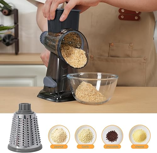 Miniatura 7 de Rallador rotativo de queso multiusos de acero inoxidable, rallador de queso con mango Rejilla sin esfuerzo de verduras, nueces y frutas, con base de
