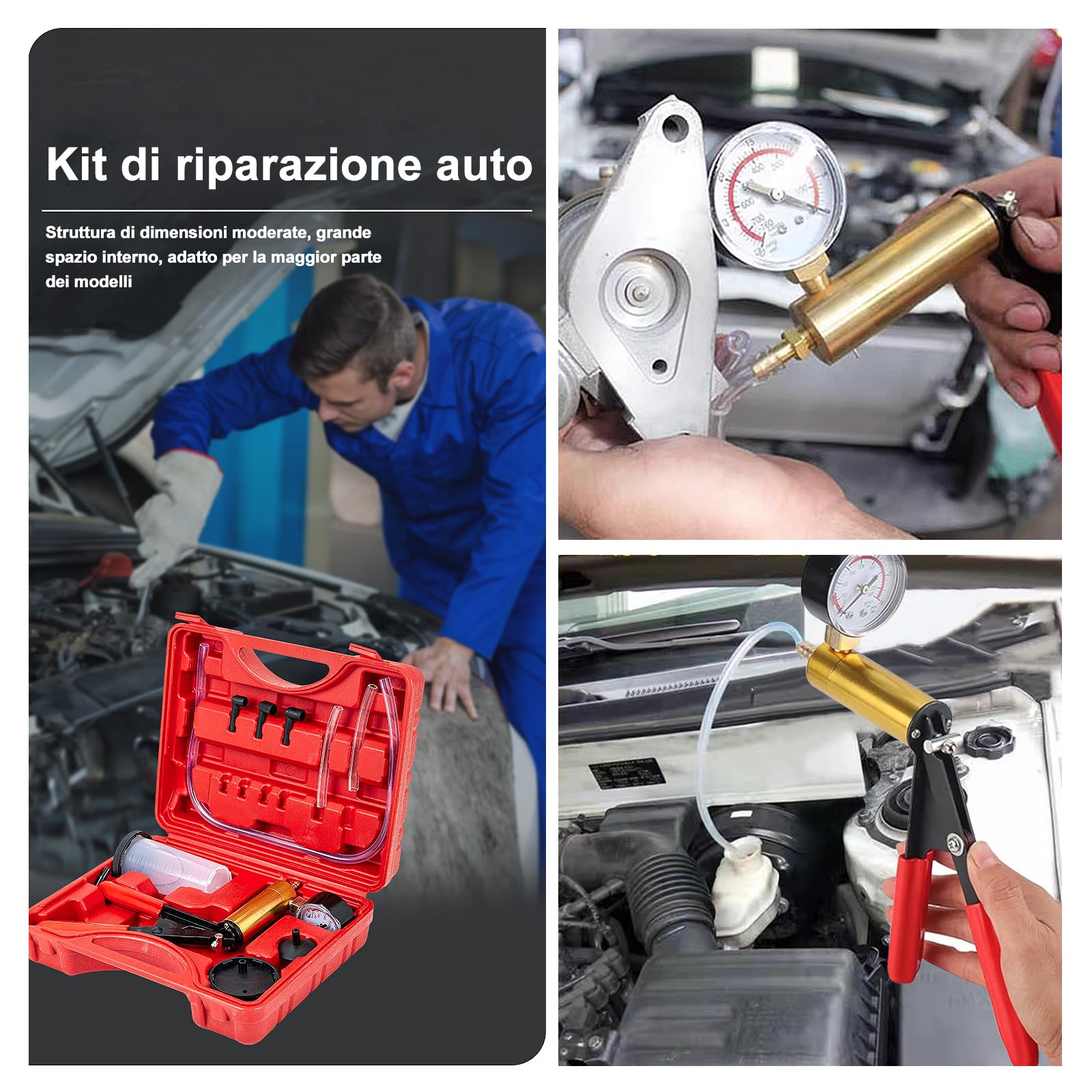 Freni Auto Dispositivo per aspira Liquido Freni Kit,Professionale per Spurgo Liquido Freni Set,Pompa Manuale per Svuotare Facilmente i Freni di Auto e Moto