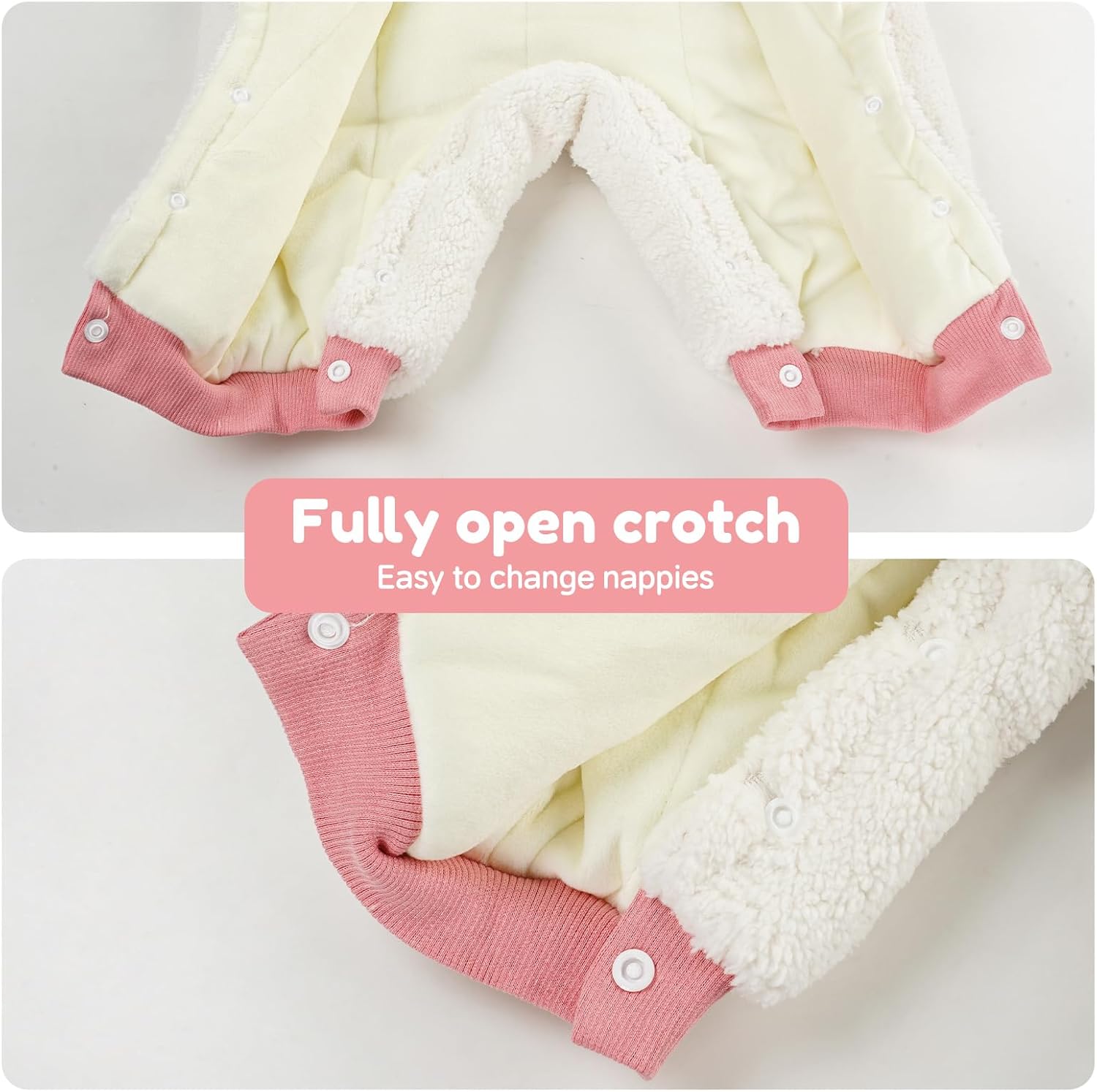 WYTbaby Tuta Invernale In Pile Per Neonati 0-12 Mesi - Con Cappuccio E Orecchie Da Orso, Calda E Morbida - Foto 6