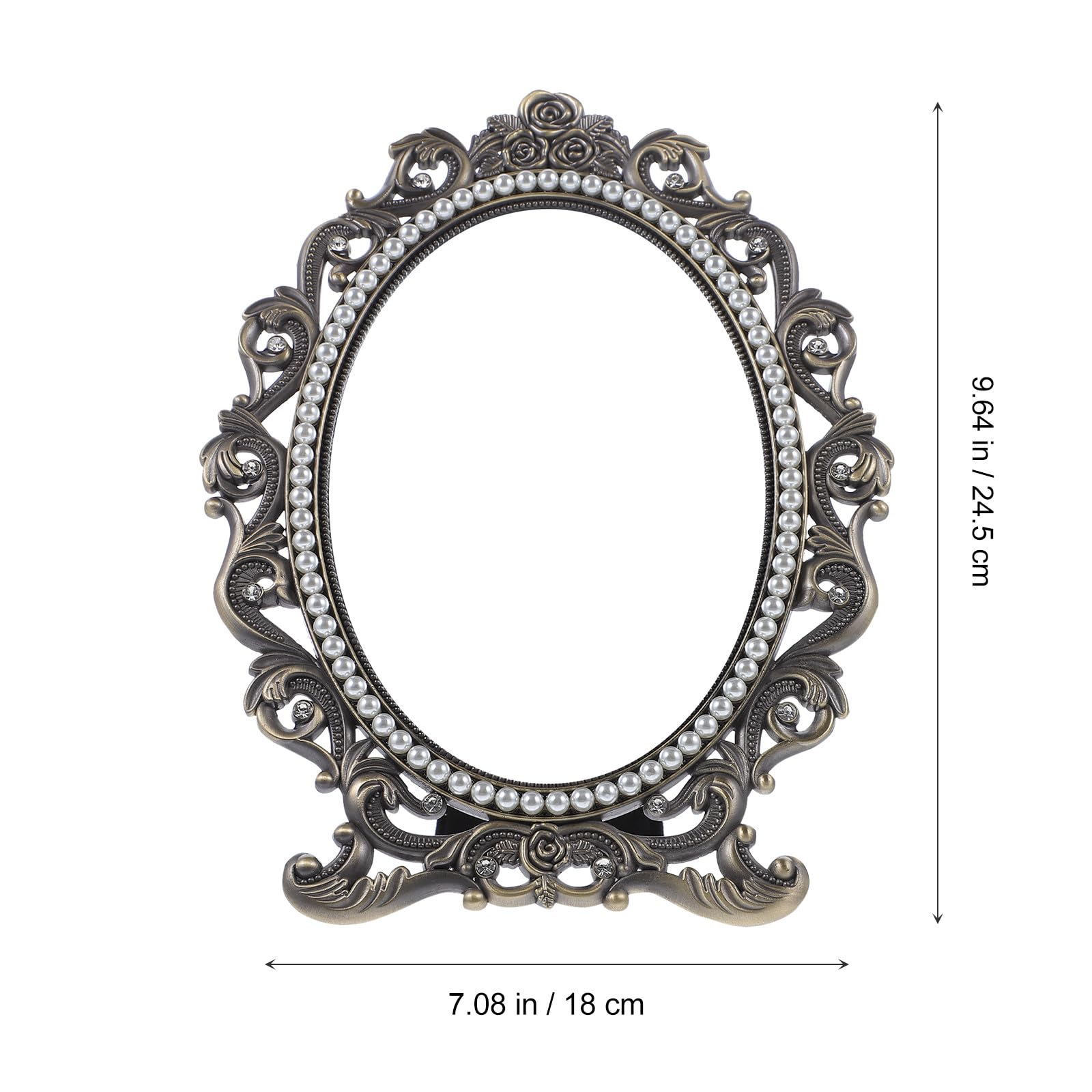 Schminkspiegel mit Stabiler Basis aus Zinklegierung Vintage Eleganter und Hochauflösender Oberfläche im Silbernen Retro Design für Makeup und Rasur