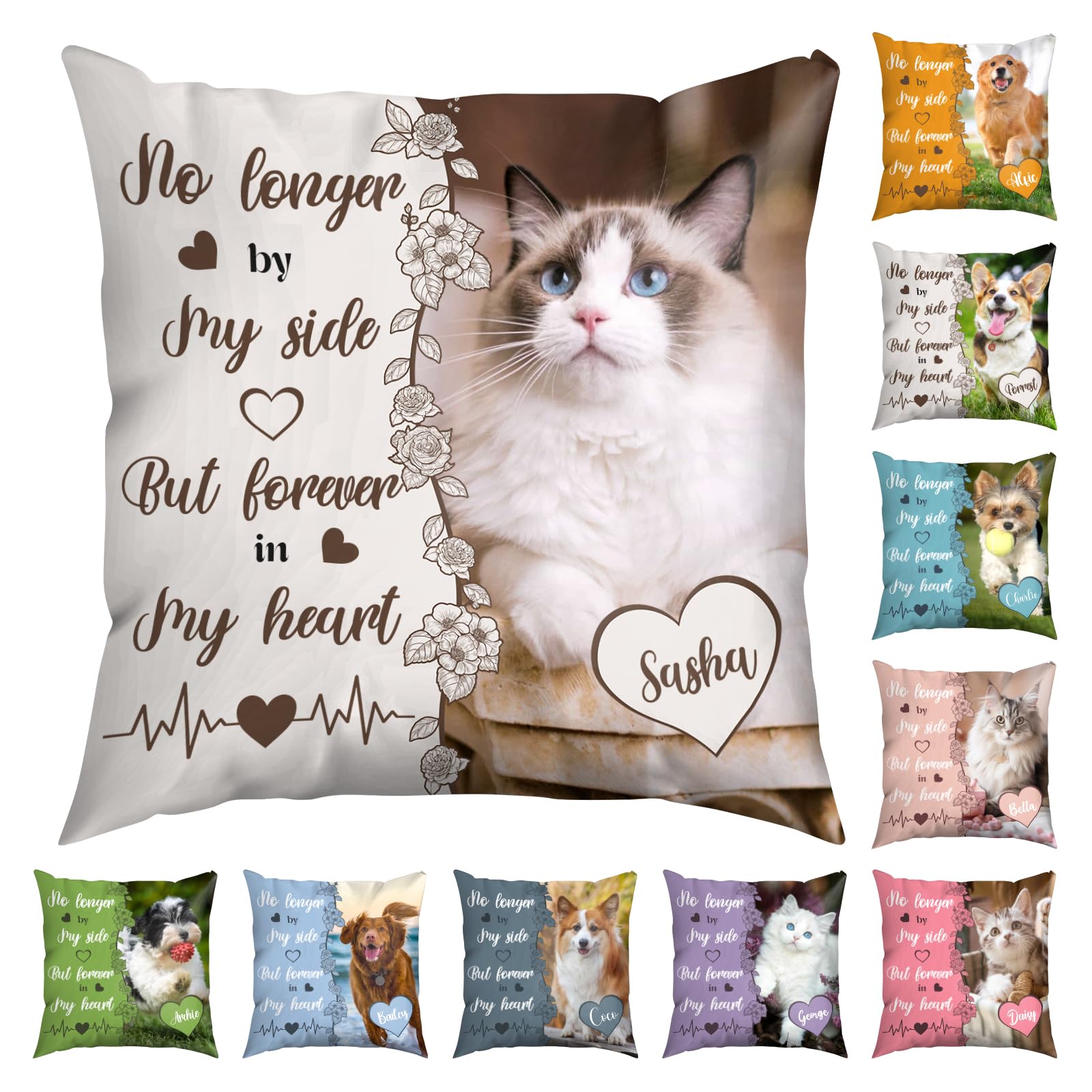 Jodimitty Pet Memorial Personalised Cushion with Photo & Name 50x50cm | Double-Sided Prints | Optional Cushion Insert, Personalised Dog Cushion, Cat Dog Memorial Gifts for Loss of Pet (E) — image 1