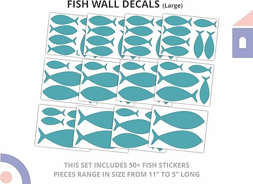 Miniatura 5 de Wallency Fish Wall Decals - Ocean Fish Wall Stickers for Kids - Peel & Stick Removable Vinyl Stickers for Nursery - Set of 50 Fish (Large, Turquoise