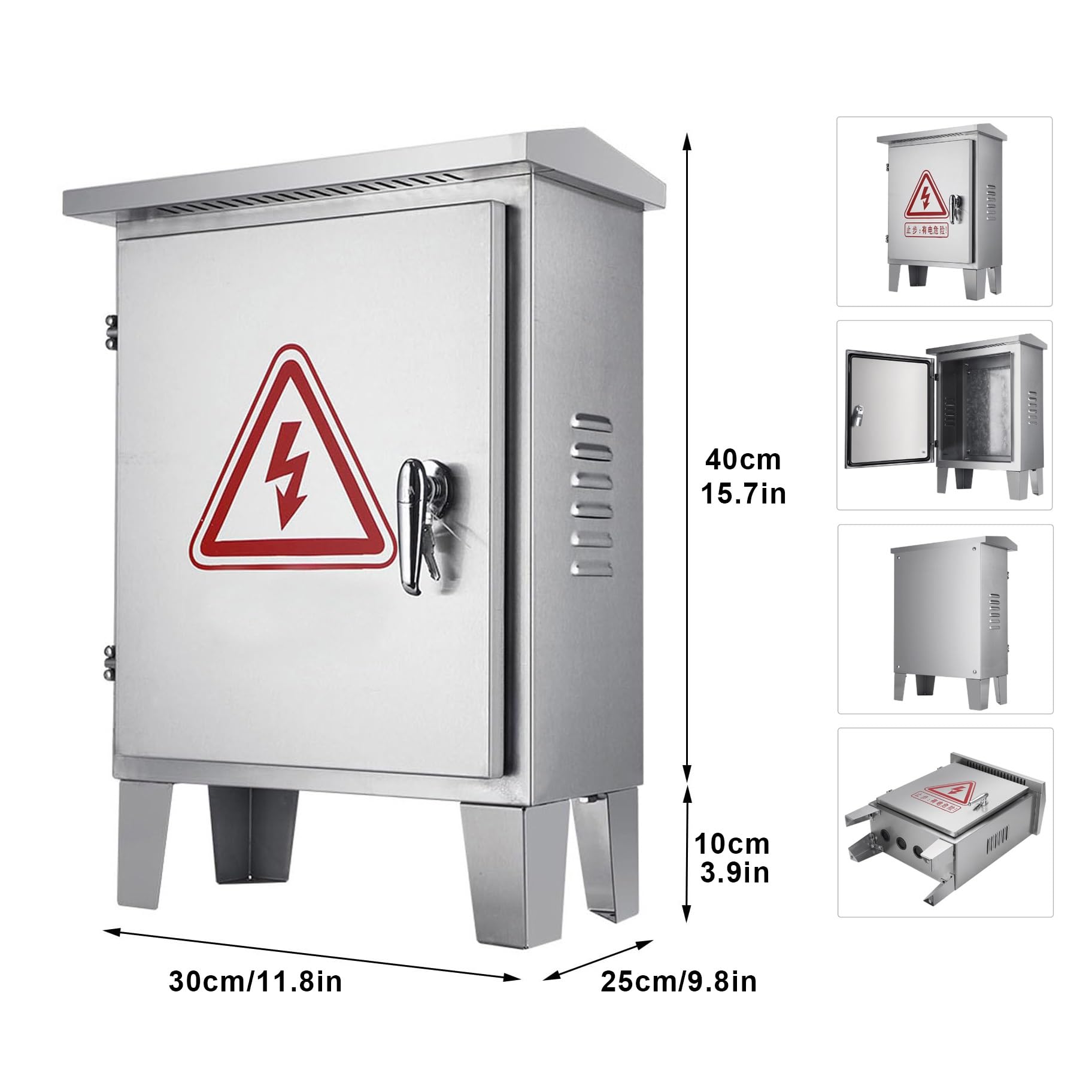 Caja de Conexiones Eléctricas para Exteriores, Caja de Empalmes de Acero Inoxidable, Armario para Proyectos de Cableado de Cámaras, con Tapa Abatible(30x25x40cm)