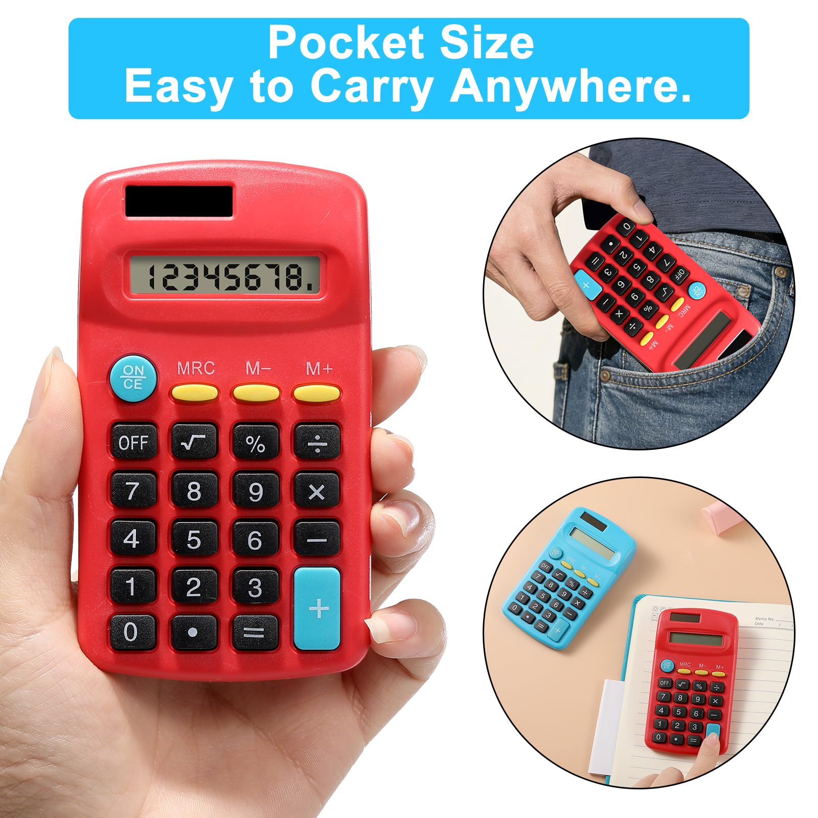 Lot de 30 calculatrices de poche à énergie solaire pour étudiants, fournitures de salle de classe, petite calculatrice pour enfants, école, maison, bureau (6 couleurs)