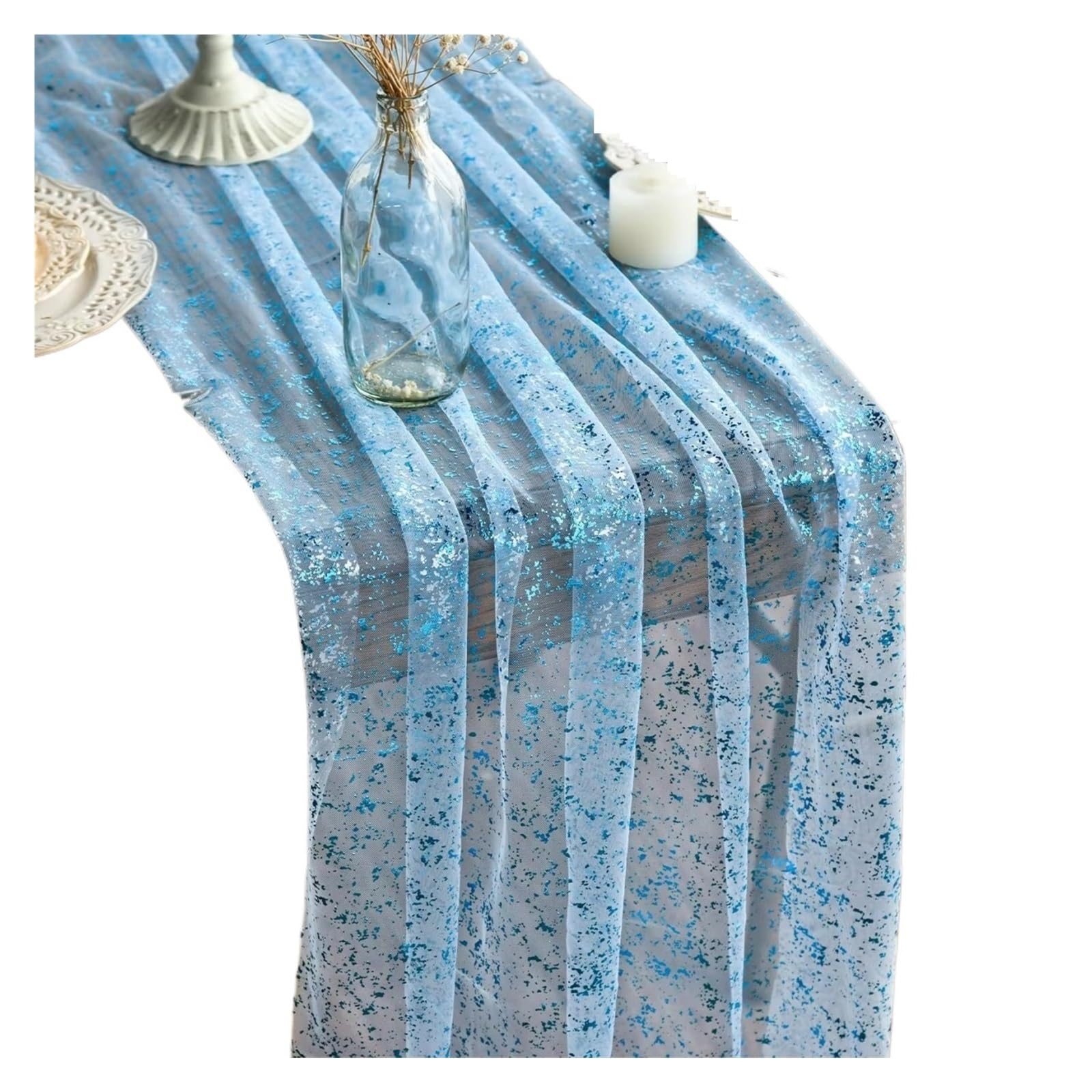 Enmrfvkz Sky Blue Glitter Gauze Table Runner, Glitter Gauze Chiffon Table Runner Metallic Multicolor 70X300-400Cm