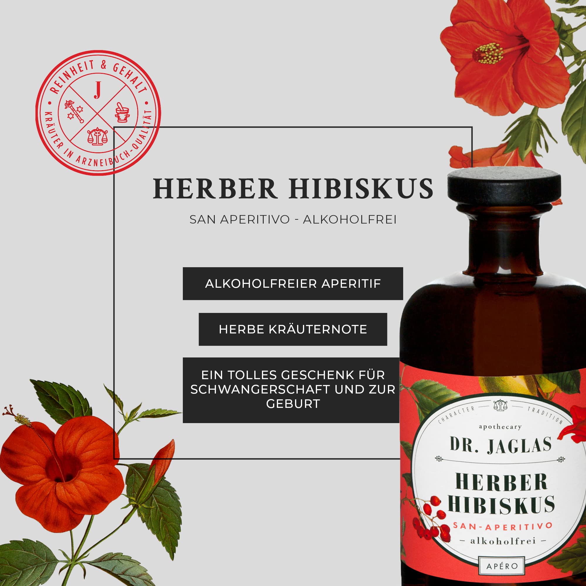 Dr. Jaglas Herber Hibiskus San Aperitivo alkoholfrei 500 ml – Bitter Aperitif mit Hibiskus & dezenter Whisky-Note – ideal für alkoholfreien Spritz & Cocktails – vegan & glutenfrei
