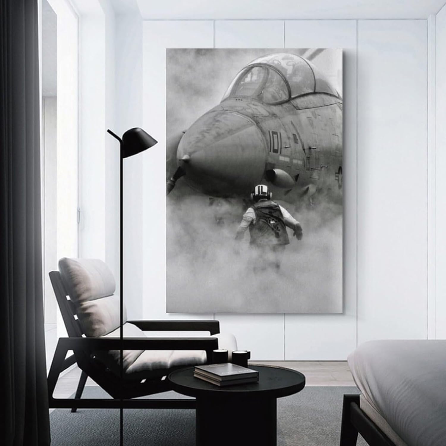 Military Aircraft F-14 Tomcat Fighter Fog Posters Airplane Wall Decor-Modern Jet Wall Art Prints Cool Posters for Boys Room-Bathroom Bedroom Office Canvas Wall Art Ready to Hang 24x36inch(60x90cm)