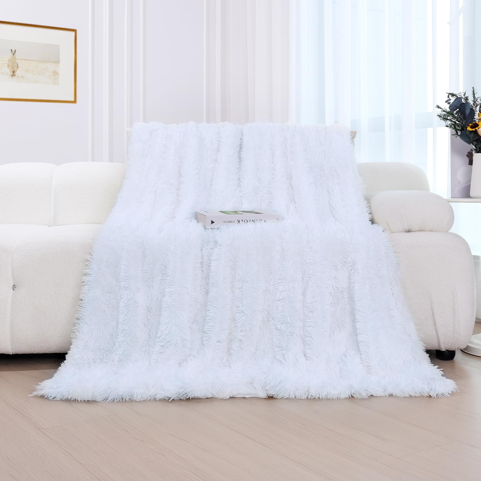 KANKAEU Coperta 160x200 cm, Coperta Pelliccia Morbida e Soffice, Plaid Decorative per Divano e Letti, Coperta Pile Calda e Accogliente, Plaid Matrimoniale,Copriletti,Vero Bianco