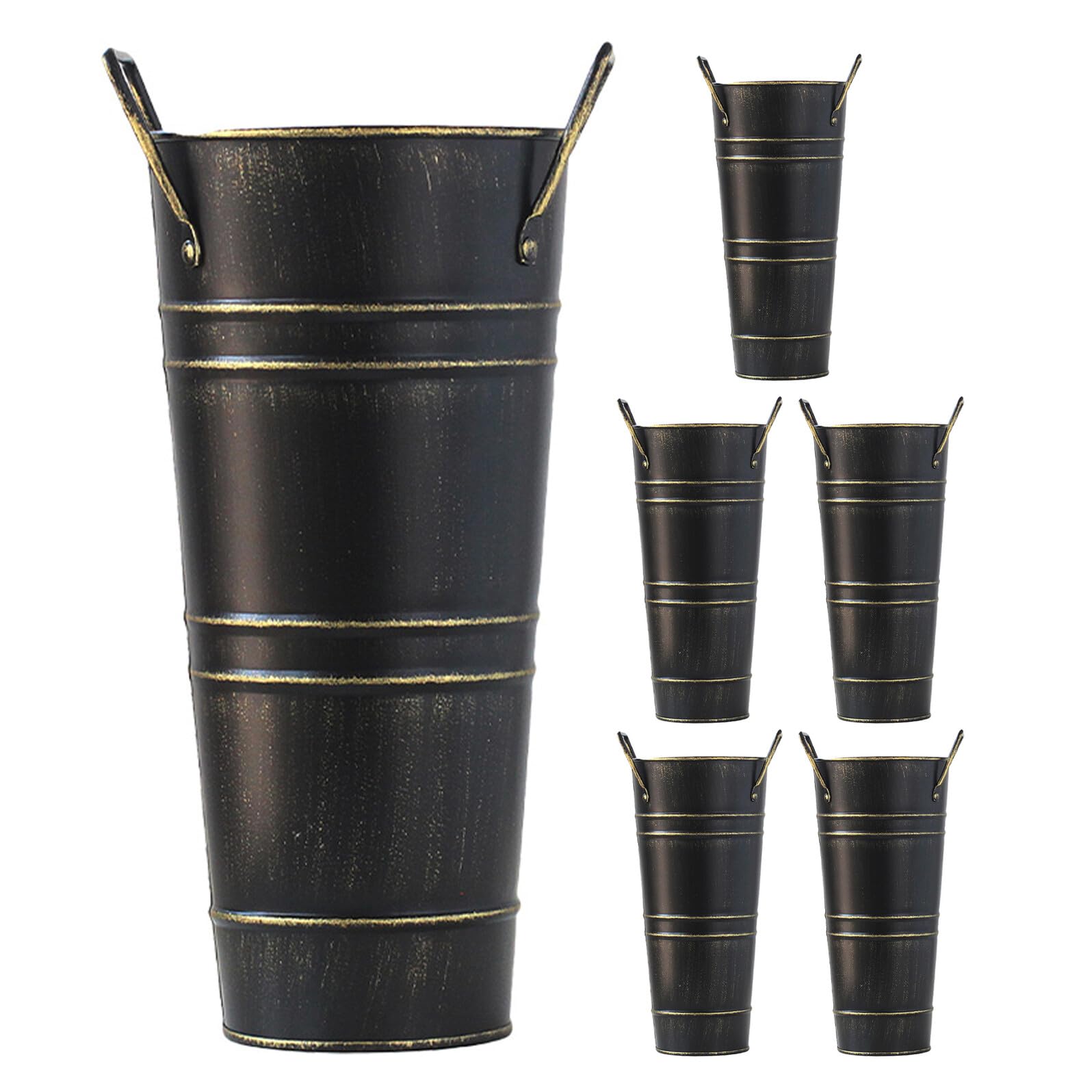 Vase en fer avec poignée portable noir mat style rustique européen lot de 6