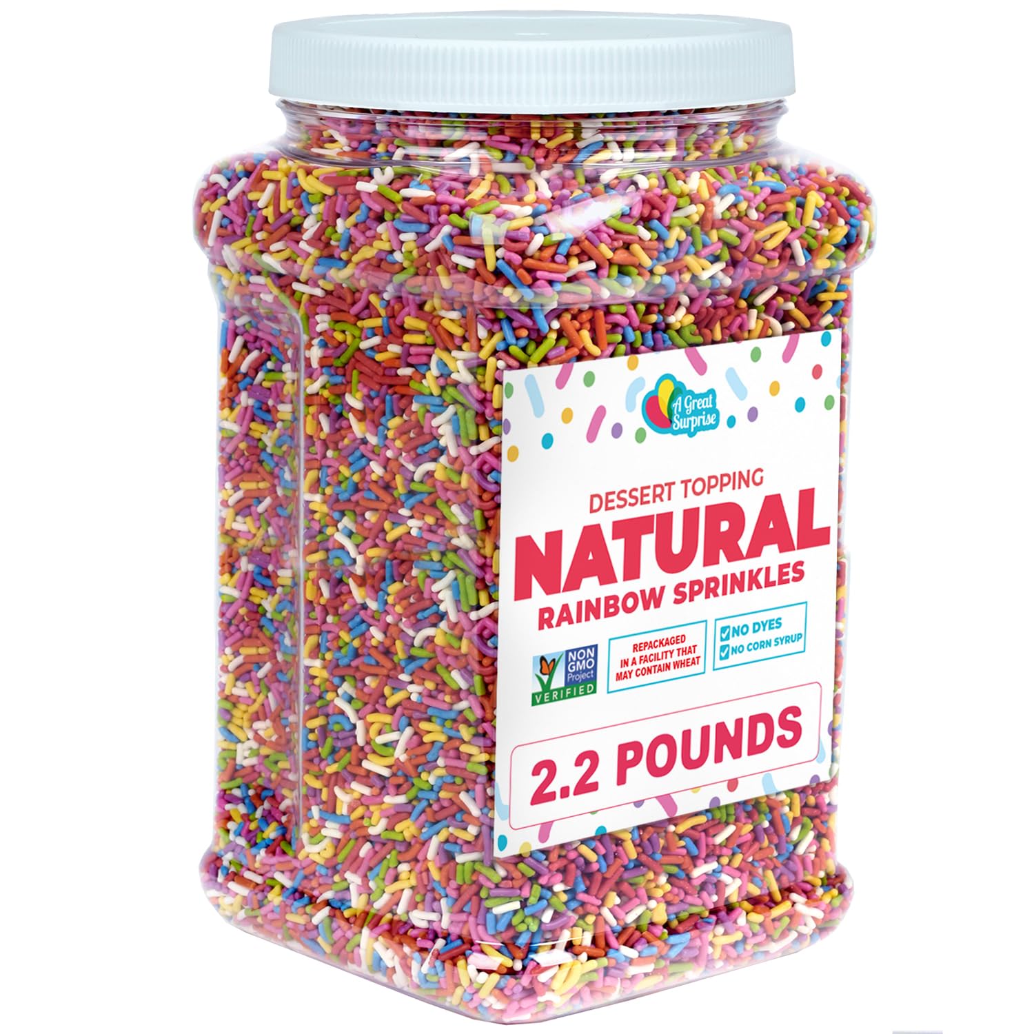 A Great Surprise Natural Sprinkles Rainbow - Rainbow Sprinkles with No Artificial Colour - Carnival Sprinkles in Resealable Container Sprinkles Natural