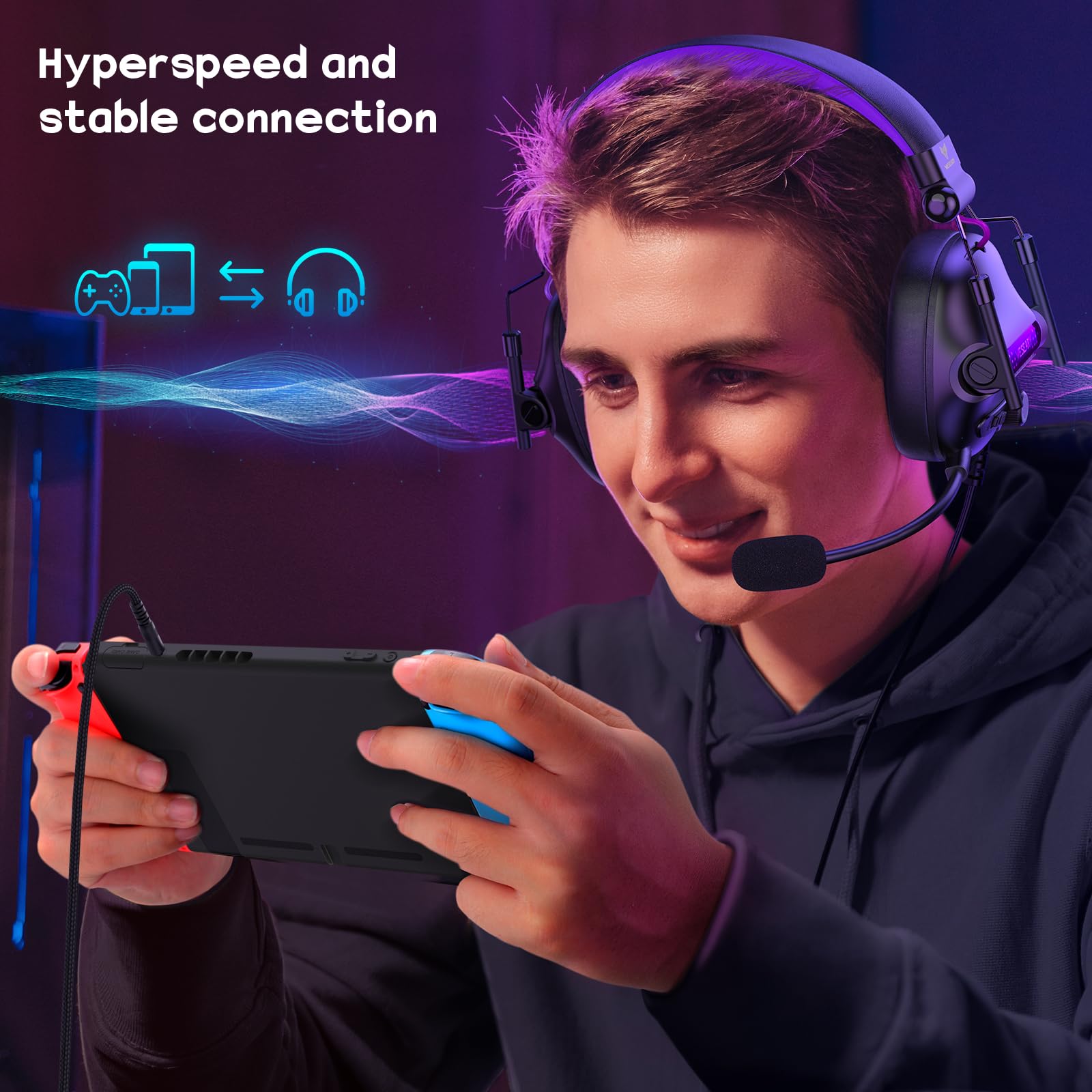 WESEARY Auriculares de juego con cable para Xbox, PS5, PS4, Switch, PC, móvil, sonido envolvente, auriculares para juegos con micrófono ENC con cancelación de ruido, controladores de 50 mm