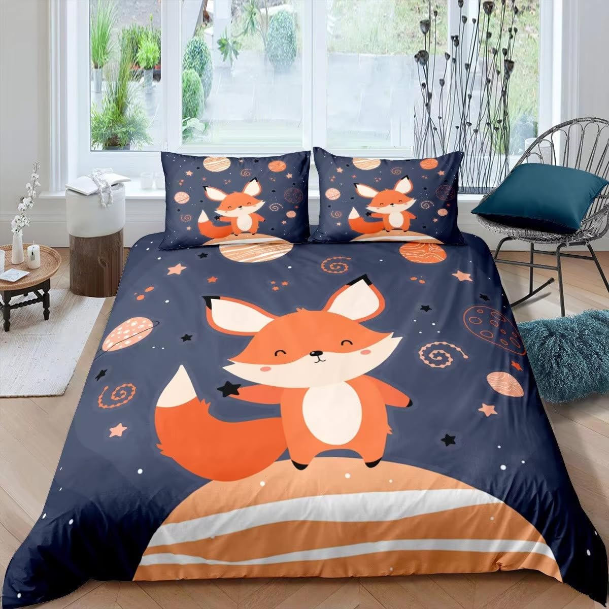 NDXRWDZR King Size Duvet Set Cute Fox Duvet Cover with Zipper Closure Bedding Set for Aldults Kids Soft Hypoallergenic Microfiber Quilt Cover 230x220 cm + 2 Pillowcases 50x75 cm