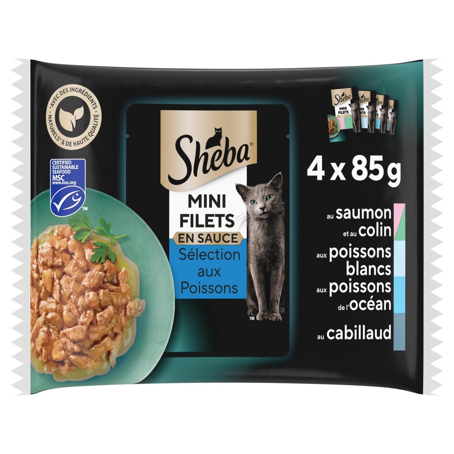 Pâtée pour Chat Adulte Mini Filets en Sauce Sélection Poissons Sheba - Les 4 sachets fraîcheur Lot De 4 - par Lot