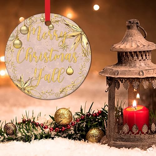 Miniatura 62 de Tree Decoration Ornaments Merry Christmas Y'all Holiday Present Ceramic Xmas Tree Ornament Gold Snowflake Ball Wreath Christmas Decorations Gift