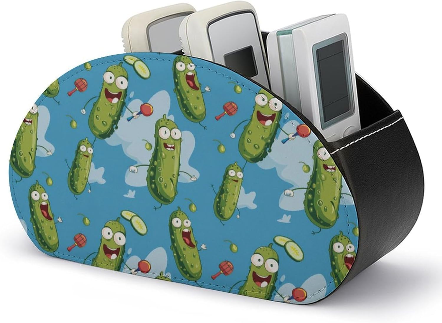 Funny Pickles Playing Picklesball Remote Control Holder PU Leather Storage Box Desktop Organizer Office Supplies