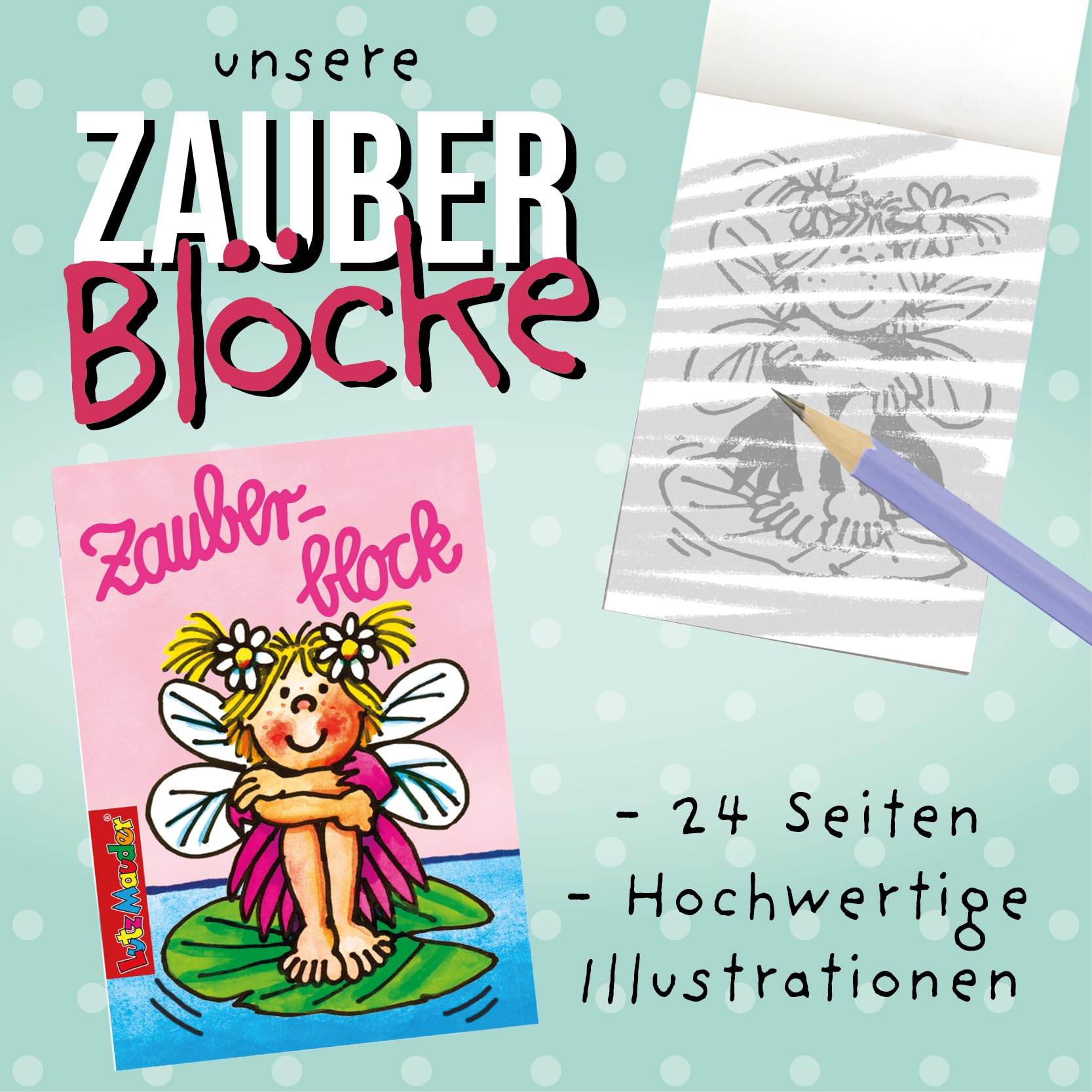 Lutz Mauder, Set di 16 blocchetti magici (formato A8 da 7,5 x 5,2 cm), 16 disegni