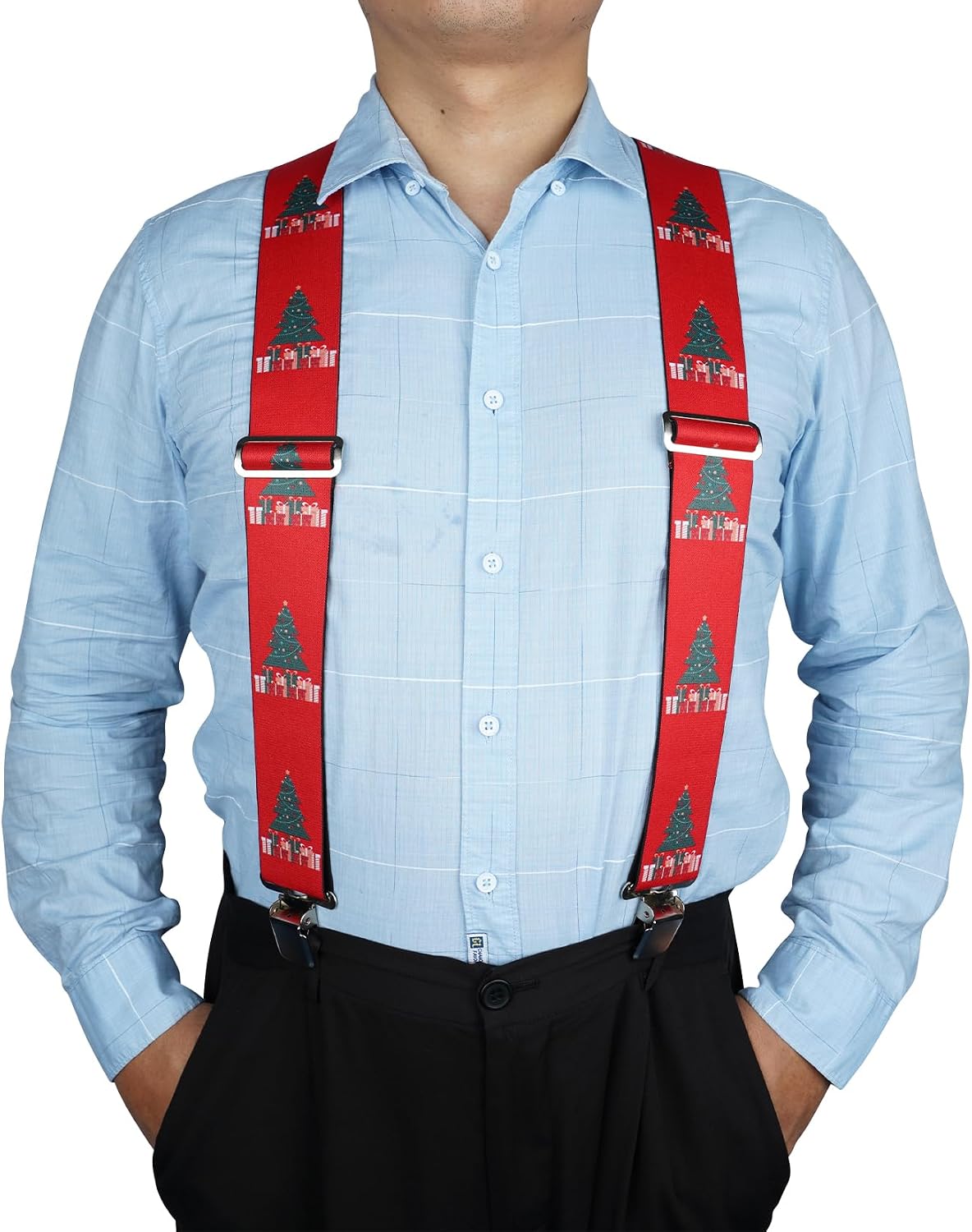 MELOTOUGH Christmas Tree Men's Suspenders w/Clip, Heavy Duty suspenders for men, Work suspenders for Christmas Gift