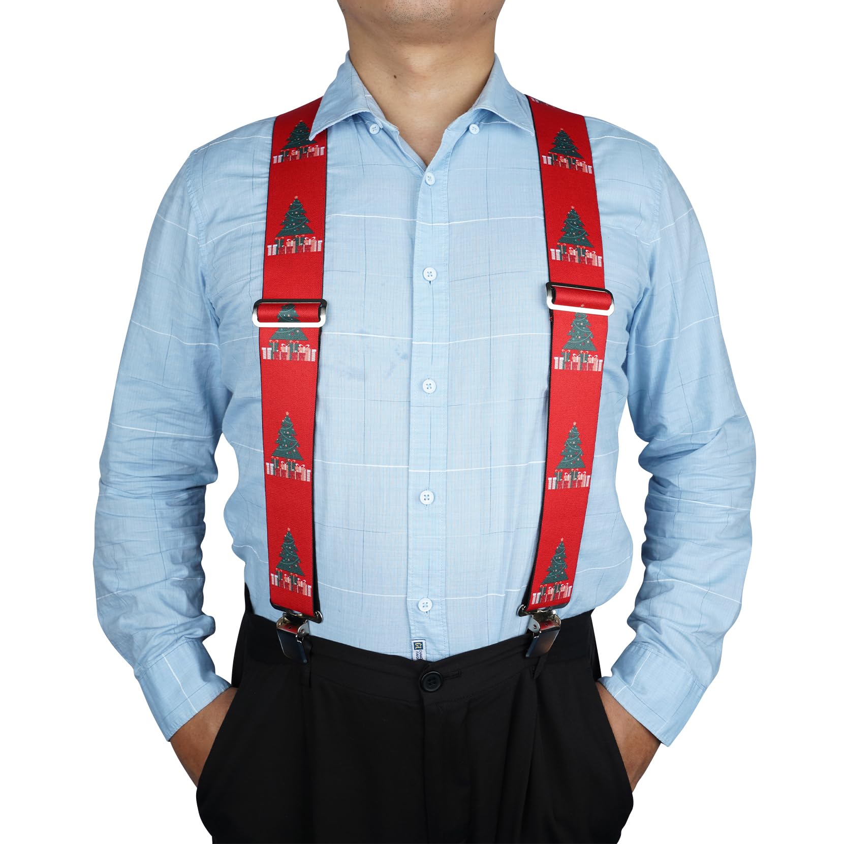 MELOTOUGH Christmas Tree Men's Suspenders w/Clip, Heavy Duty suspenders for men, Work suspenders for Christmas Gift