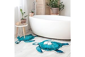 2 Pcs Blue Sea Turtle Bathroom Rug Sets
