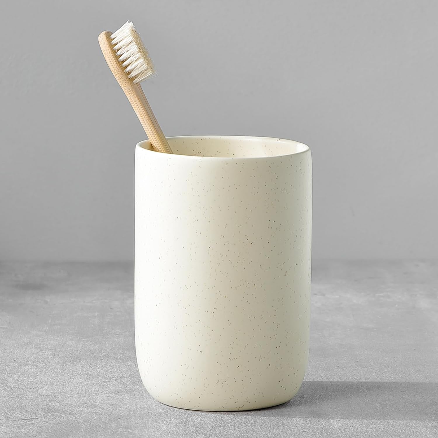 Toothbrush Holder for Bathrooms – 1 Cup Ceramic Toothbrush Toothpaste Holder, Beige Bathroom Tumbler Cup Reusable Toothbrush Mouthwash Cup, Bathroom Counter Organizer
