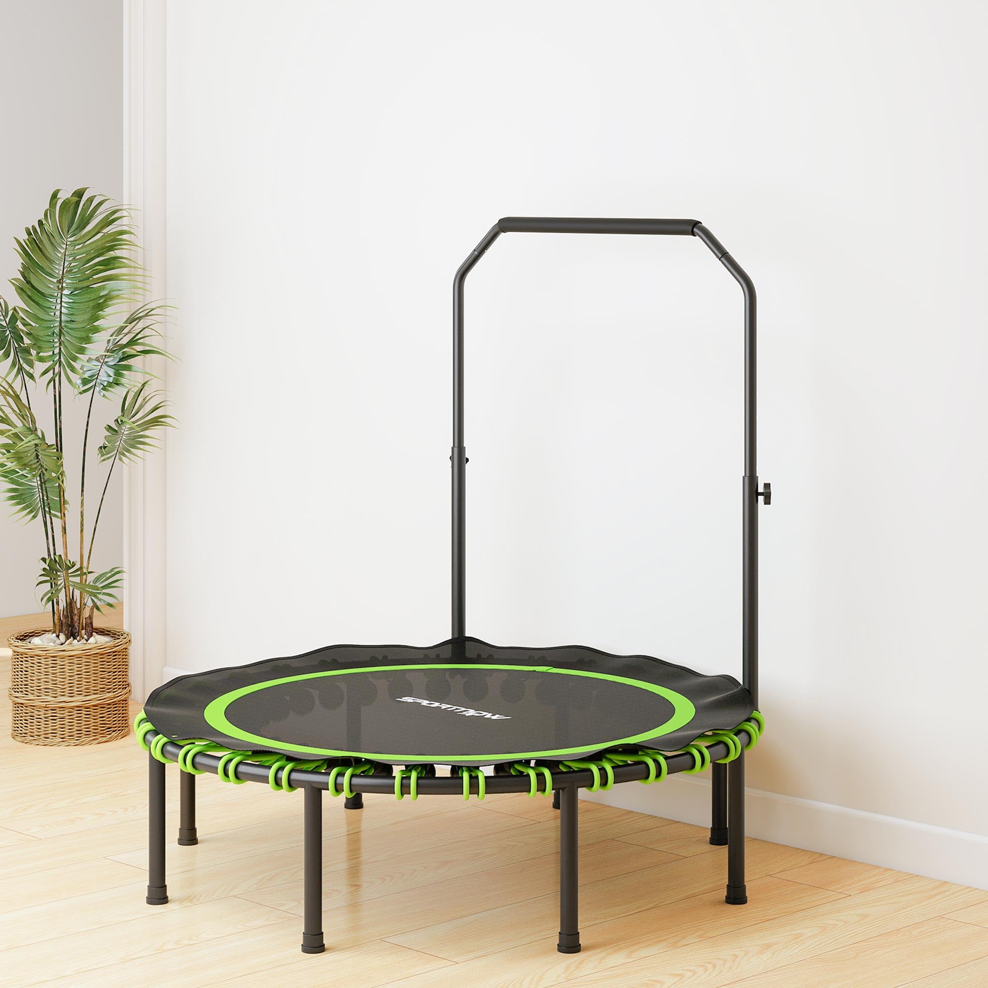 SPORTNOW Trampolina fitness, Ø 114/122 cm, składana, mini trampolina z 5 regulowanymi stopniami uchwytu, cicha gumowa linka, trampolina dla dorosłych, do użytku wewnątrz i na zewnątrz