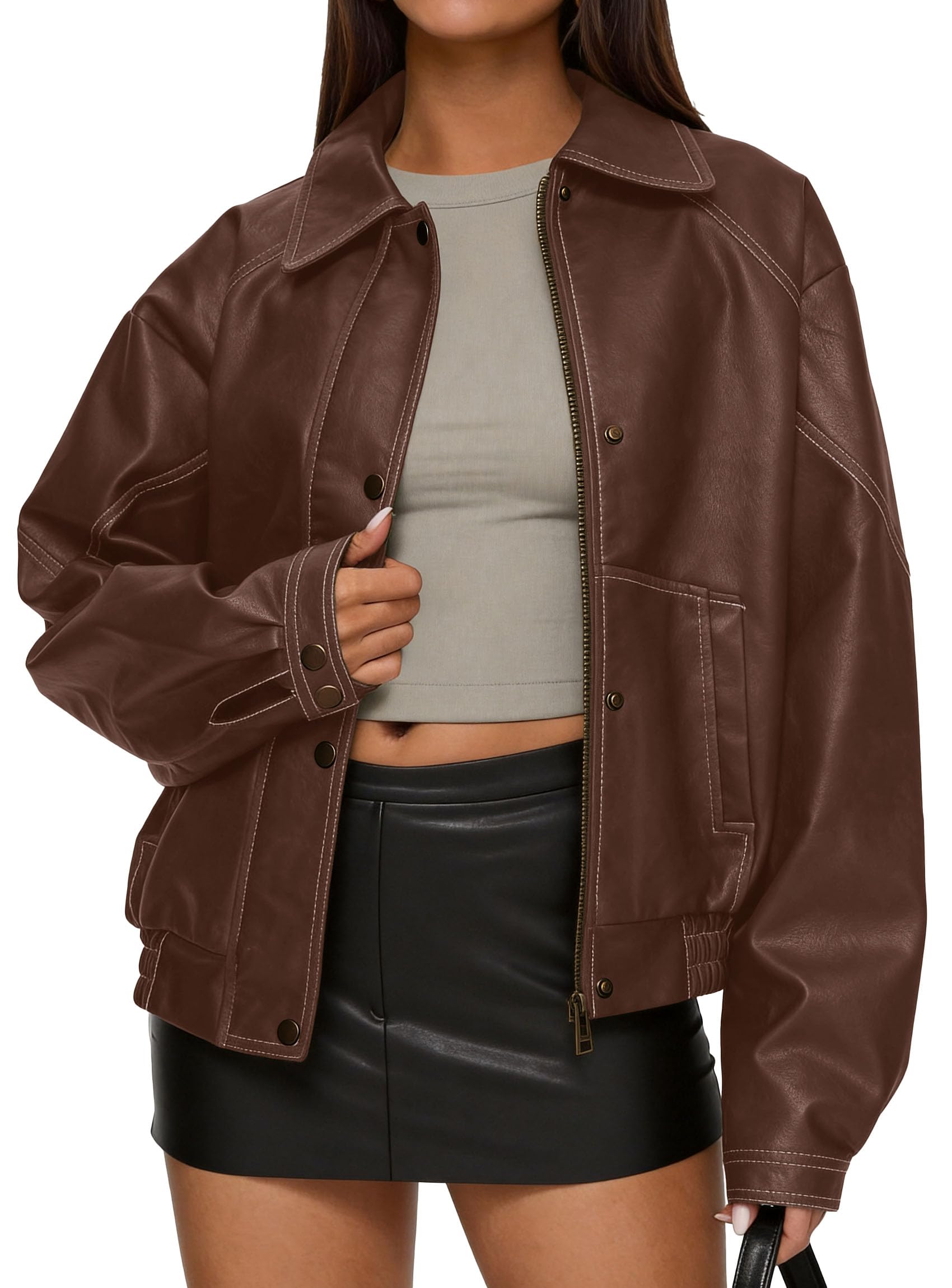 PRETTYGARDEN Womens Oversized Faux Leather Jacket Fall Winter Outfits