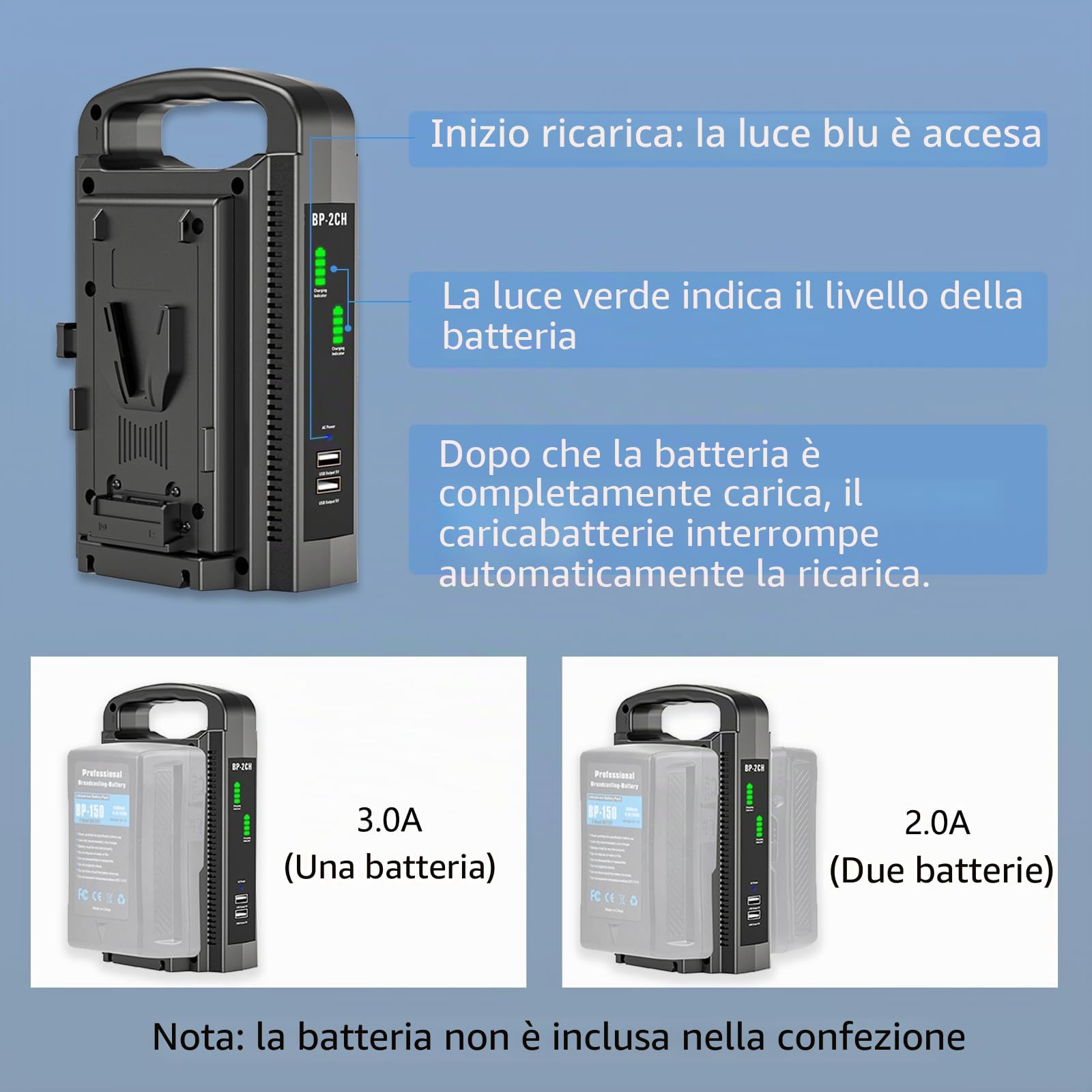V Mount - Caricabatterie Dual Channel V-Mount V-Lock per tutti i pannelli a V (batteria non inclusa)