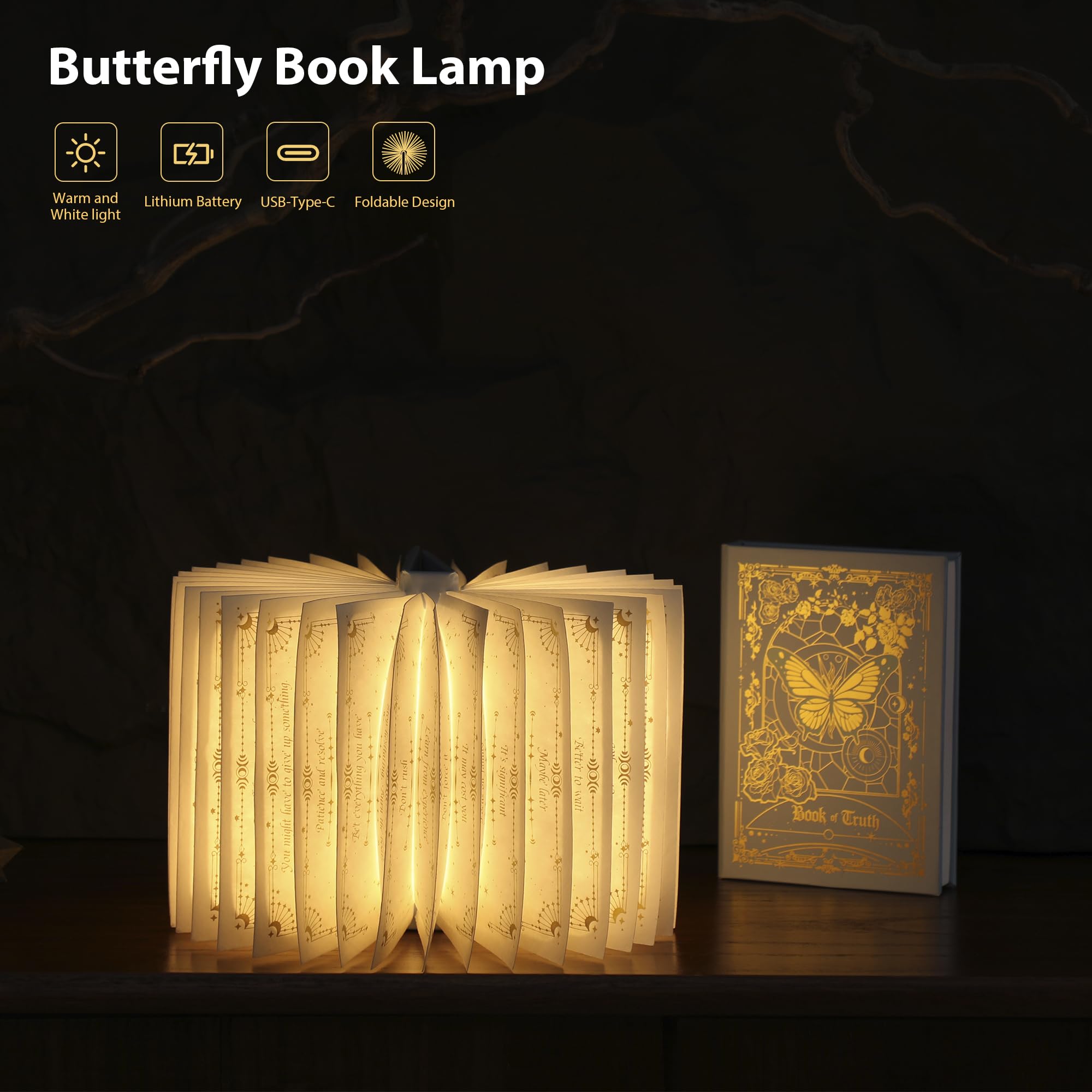 Lampada-libro pieghevole Regalo per amanti dei libri, lampada di carta pieghevole, luce da libro portatile per arredamento domestico, regalo per donne & Natale & topi di biblioteca (Blu)