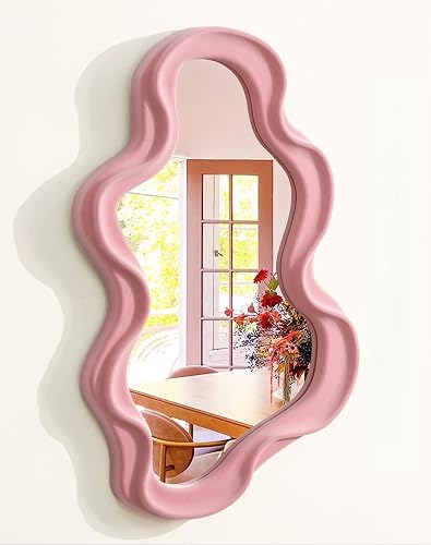 Small Cute Pink Wavy Wall Mirror Decor for Teen Girl