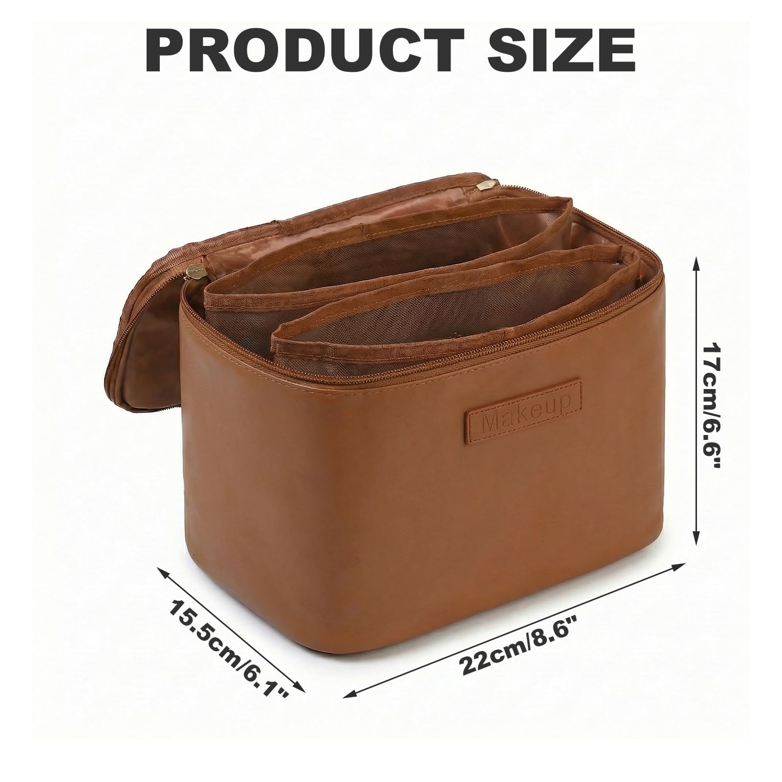 Nivofu Beauty Case Donna, Porta Trucchi Impermeabile in Pelle PU, Trousse Trucchi con Manico e Divisore Rimovibile, Beauty Case da Viaggio di Grande Capacità per Donne e Ragazze, Marrone