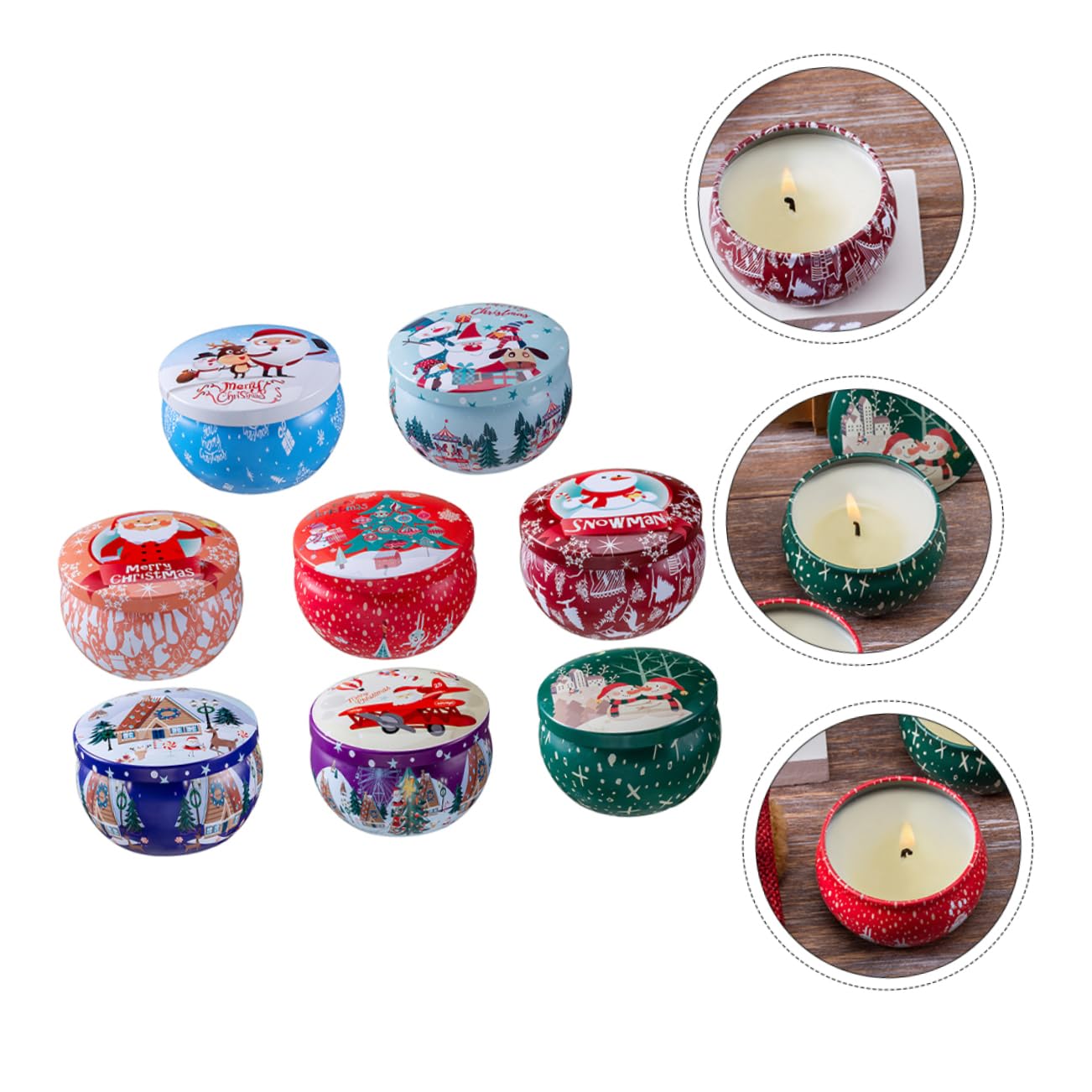 Juego de Velas Aromáticas Navideñas 8 Piezas Cera Natural Aceite de Plantas Ambientador sin Humo Adorno Navideño