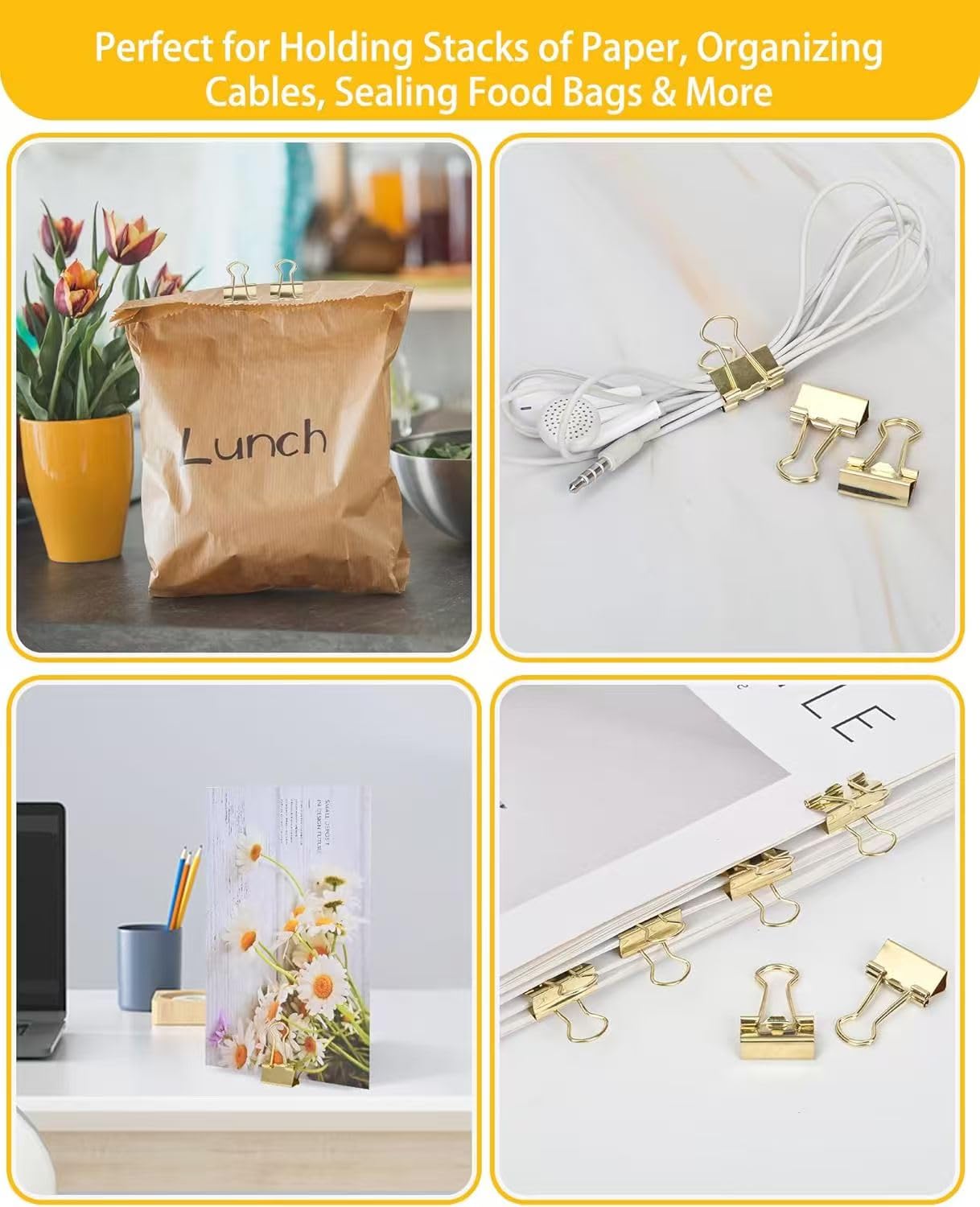 Kleine Klammern, Binder-Clips, 2,5 cm, kleine Büroklammern für Büro, 38 Stück (Gold)