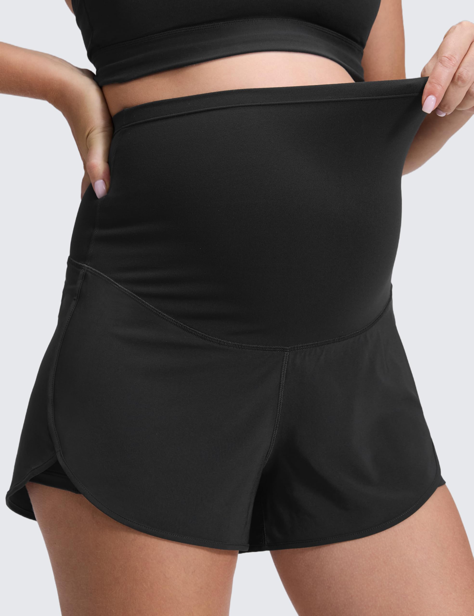 CRZ YOGA Damen 2 in 1 Mutterschaft Workout Shorts mit Tasche über Bauch Geteilter Schlitz Athletic Running Lässig - 8 cm