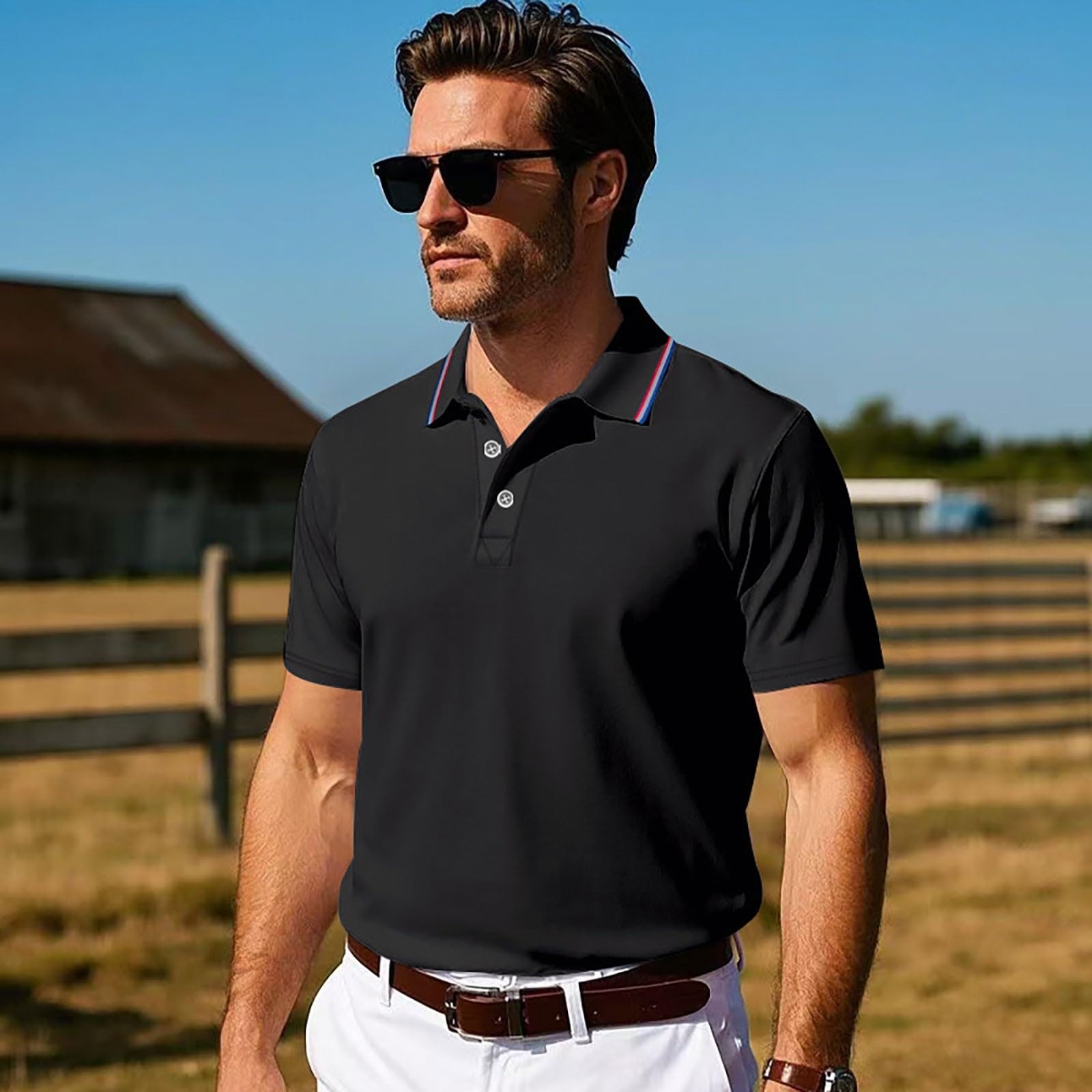 MOKBAY Polo Hombre Manga Corta Moda Casual Verano Fitness Elásticas Camisetas Manga Corta Hombre Running Basica Fincut Deportivo Camisas