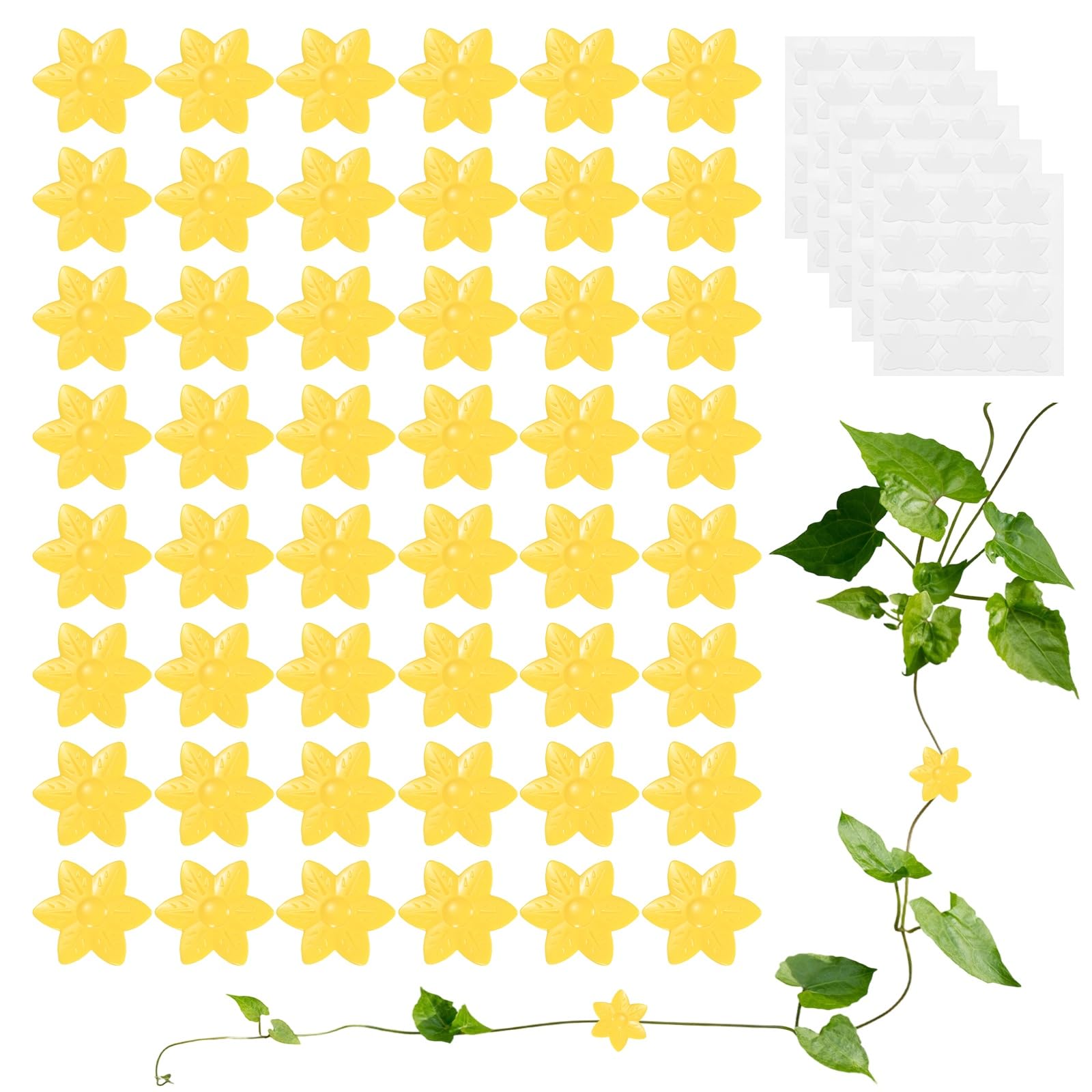 M METERXITY 50 Pack Plant Wall Clips, Self-Adhesive Plant Climbing Wall Clips Fixer with Acrylic Adhesive Sticker for Vine Support/Indoor/Outdoor Decor [Plum Blossom-Yellow]