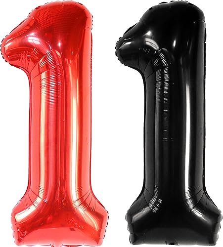 Globo rojo para el primer cumpleaños, grande, 40 pulgadas con globo negro 1 para primer cumpleaños, 40 pulgadas, decoraciones de primer cumpleaños