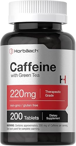 Horbäach Píldoras de cafeína de 200 mg  con té verde  200 tabletas  Vegetarianas, sin OMG y sin gluten