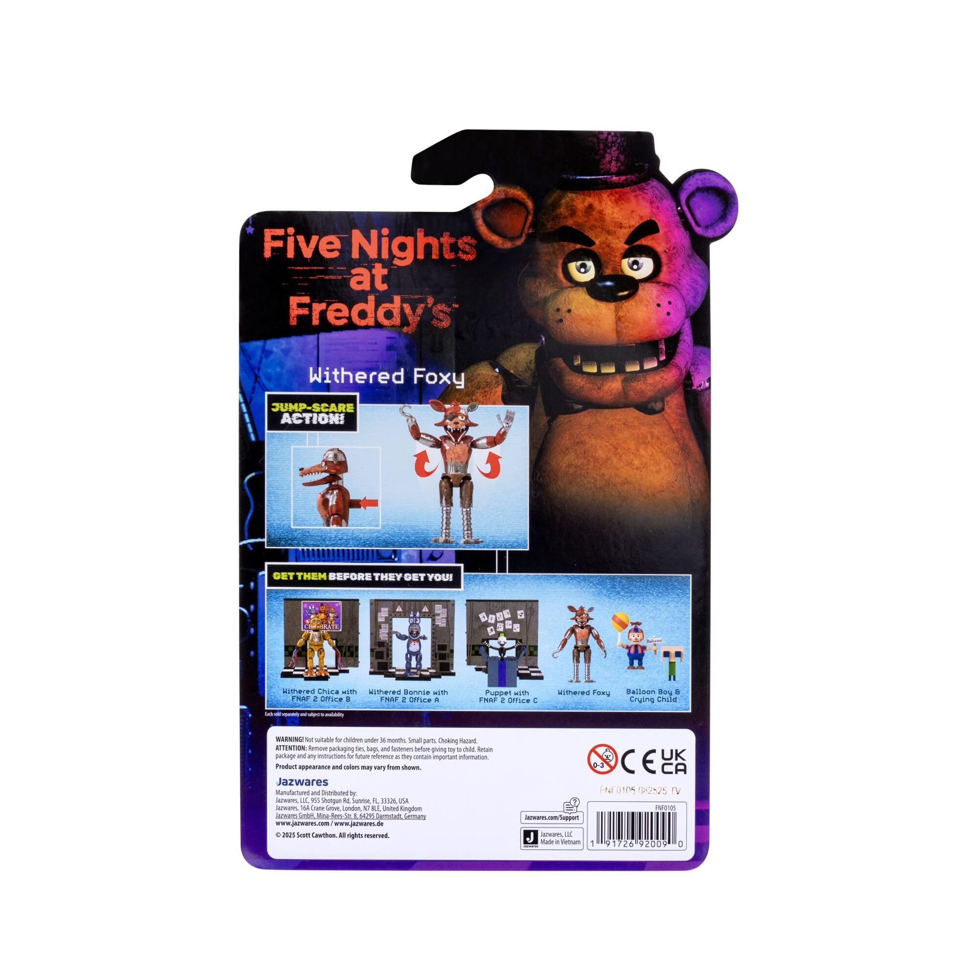 Jazwares Five Nights at Freddy's Withered Foxy Figurine articulée 12,5 cm Jumpscare Yeux phosphorescents