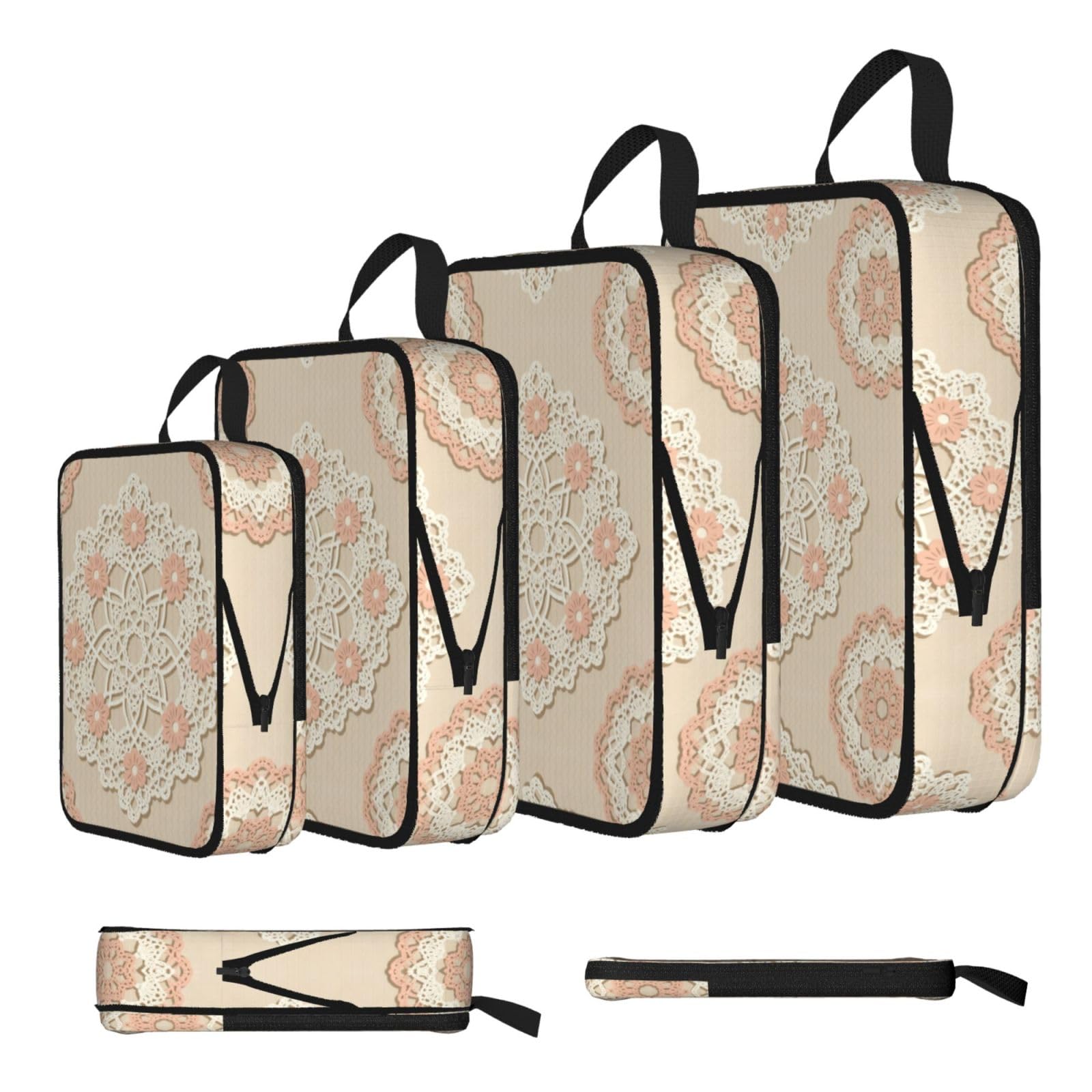 Sxzvvbn Black Lace Pattern Compression Packing Cubes 4 Piece Set