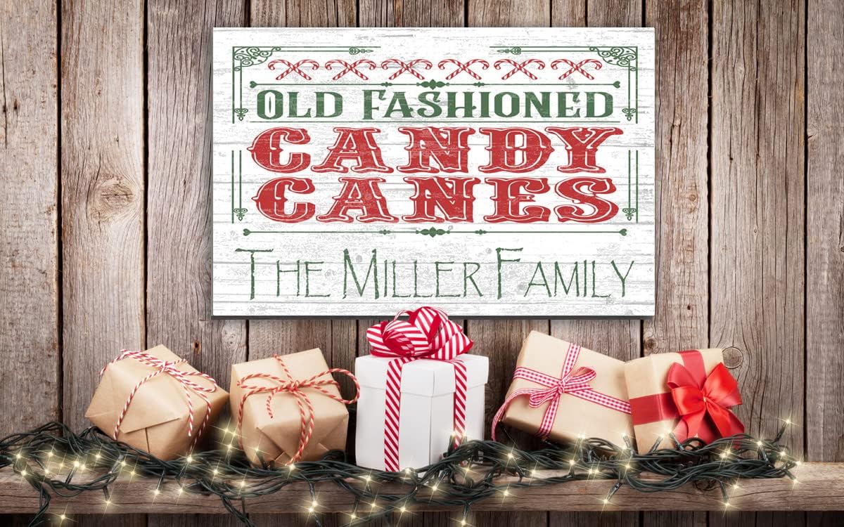 Personalized Vintage Christmas Sign - Old Fashioned Candy Canes – Custom Family Name SOLID WOOD Holiday Decoration
