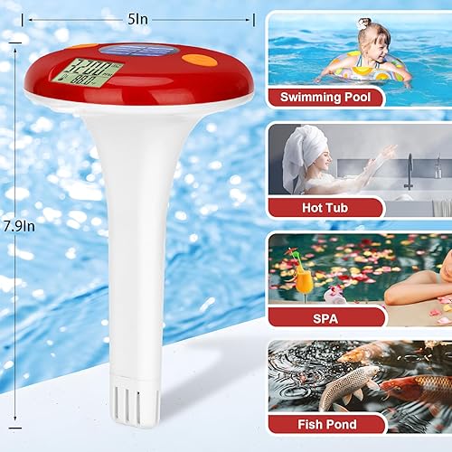Miniatura 6 de Probador de salinidad digital flotante con ATC, monitor de nivel de sal y temperatura alimentado por energía solar con tiras de pH, medidor de sal